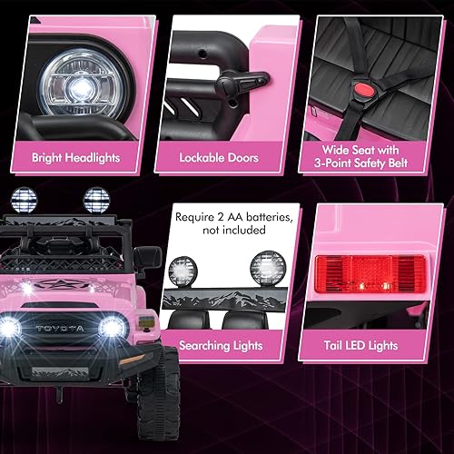 Miniatura 6 de Costzon Vehículo eléctrico Toyota FJ Cruiser con licencia de 12 V 7 Ah con control remoto, suspensión de golpes, luces LED y música, auto para niños