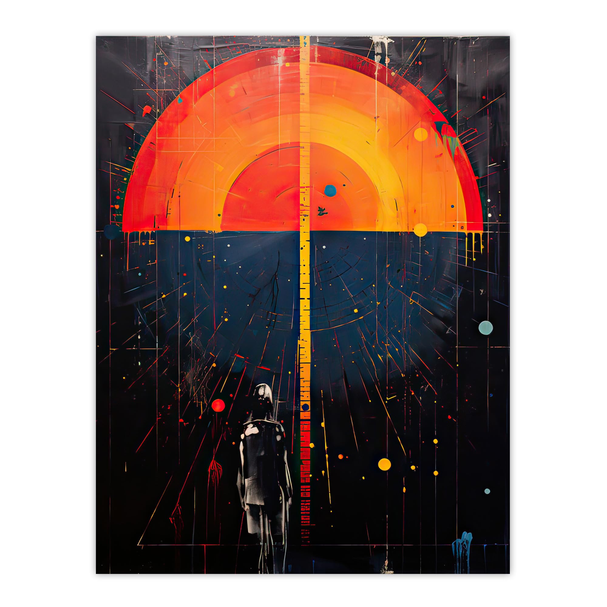 Artery8 Seascape Sunset Abstract Minimalism Oil Painting Orange Blue Geometric Sun Reflecting on Sea Water Large Wall Art Poster Print Thick Paper 18X24 Inch