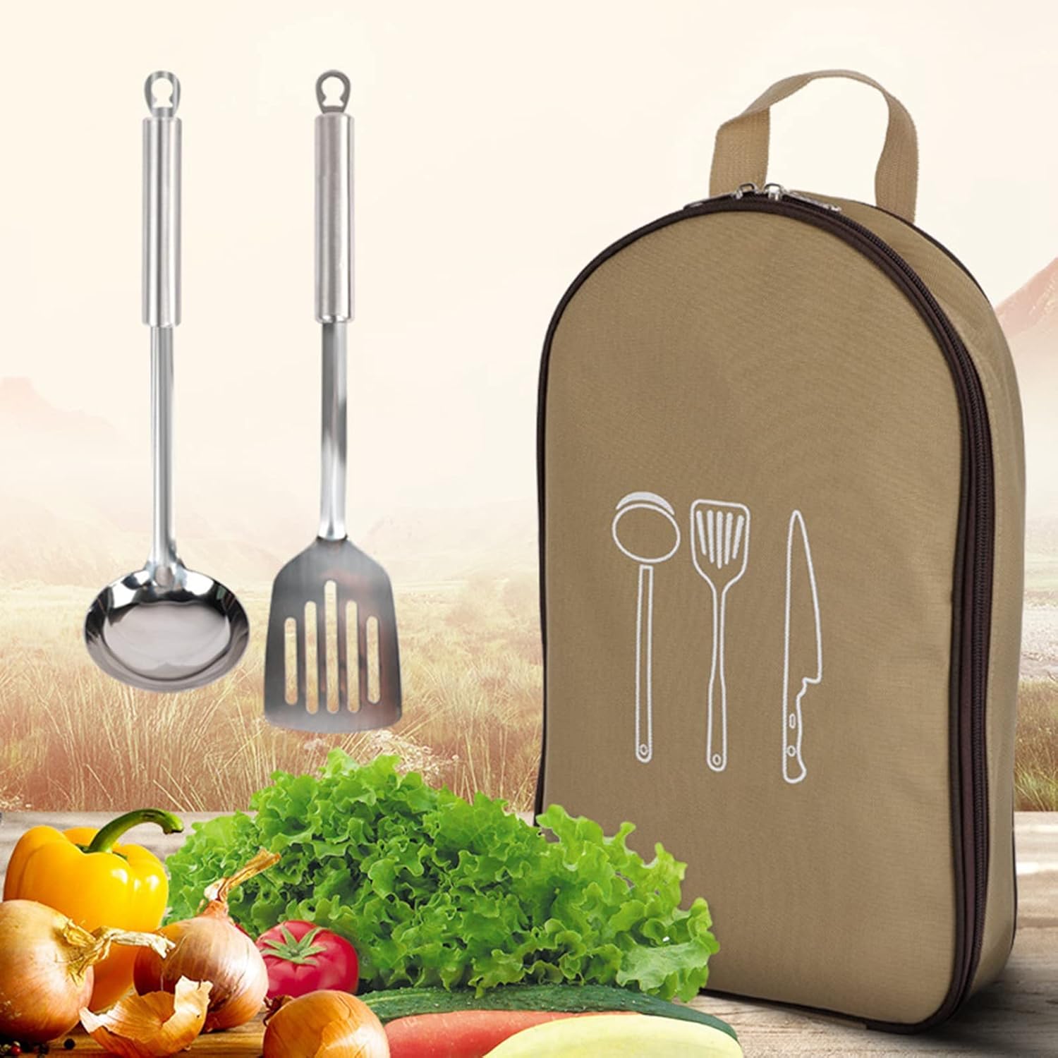 Camp Cooking Utensil, Stainless Steel Portable Camp Cooking Utensils Kit for Outdoor Camping