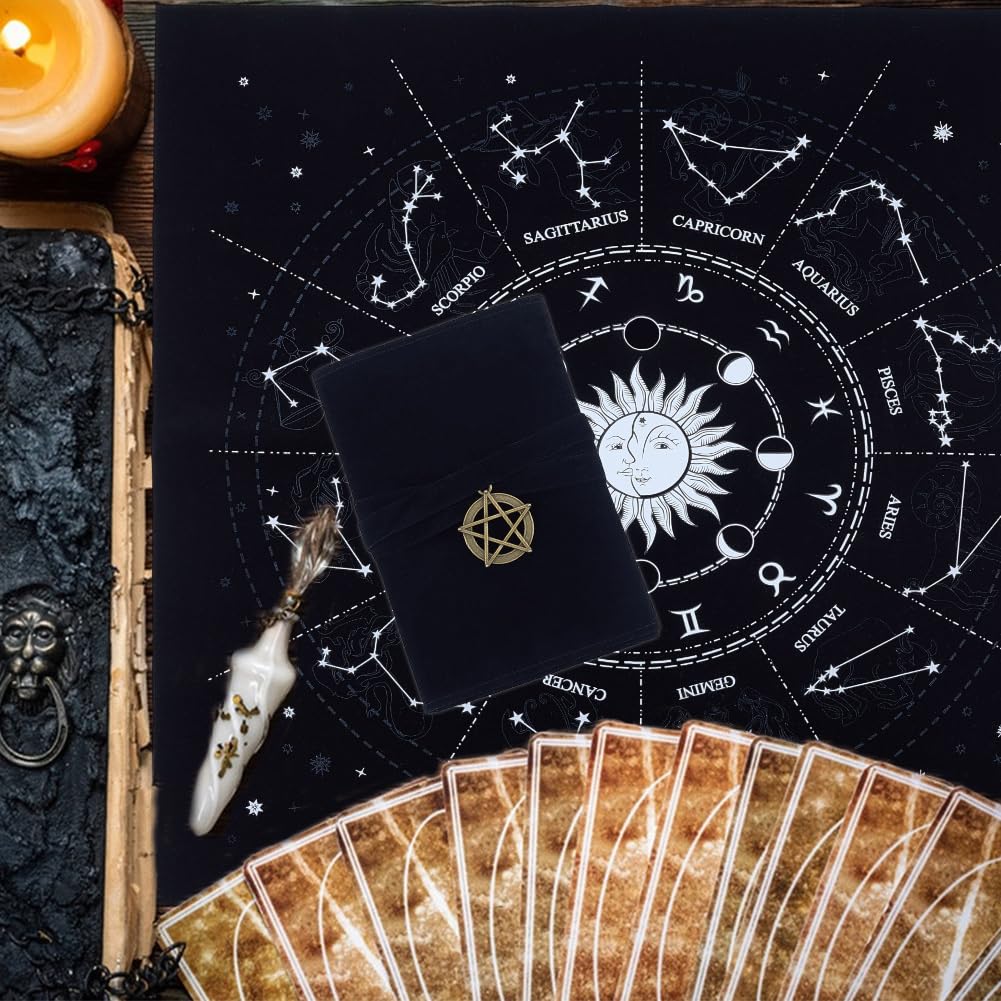 CREATCABIN Constellation Altar Cloth Tarot Card Bag Set Moon Pentacle Spiritual Tapestry Sacred Astrology with Tree of Life Tarot Card Bag for Divination Witchcraft Pagan Tarot Lover 2.95x4.96 Inch - Image 4