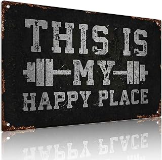 This Is My Happy Place Gym Sports Metal Sign 8 x 12 Inch | Great gift for fitness lovers, perfect for gyms, home gyms, garages, and man caves, adds a fun decorative touch to any space