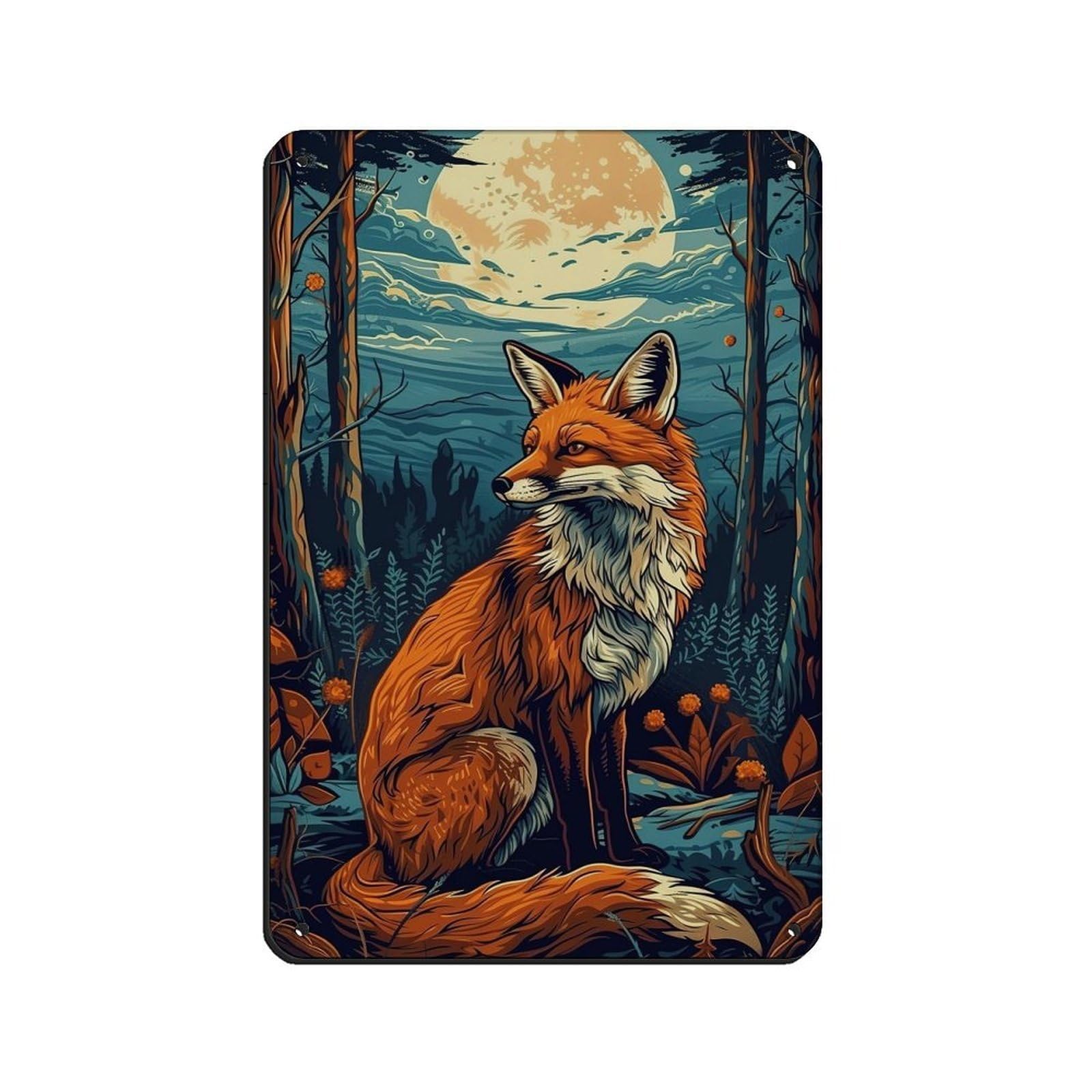 Vintage Country Fox Painting Poster, Gothic Fox Art Retro Poster Metal Tin Sign Chic Art Retro Iron Painting Bar People Cave Cafe Family Garage Poster Wall Decoration 8x12inch(20x30cm)