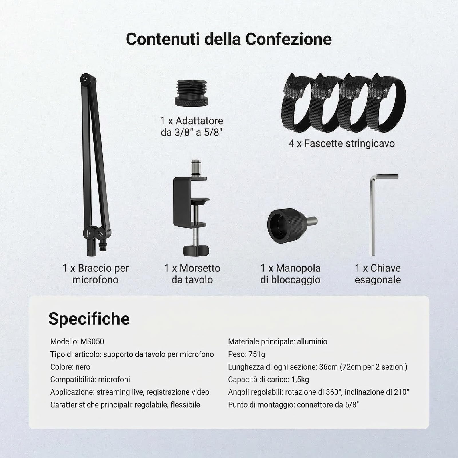 NEEWER BASICS Braccio Microfono, 31" Supporto Mic da Tavolo Flessibile, Compatibile con Blue Yeti FIFINE AM8 K669B HyperX QuadCast S SoloCast AT2020 Shure SM7B MV7 per Gaming Streaming Riprese, MS050