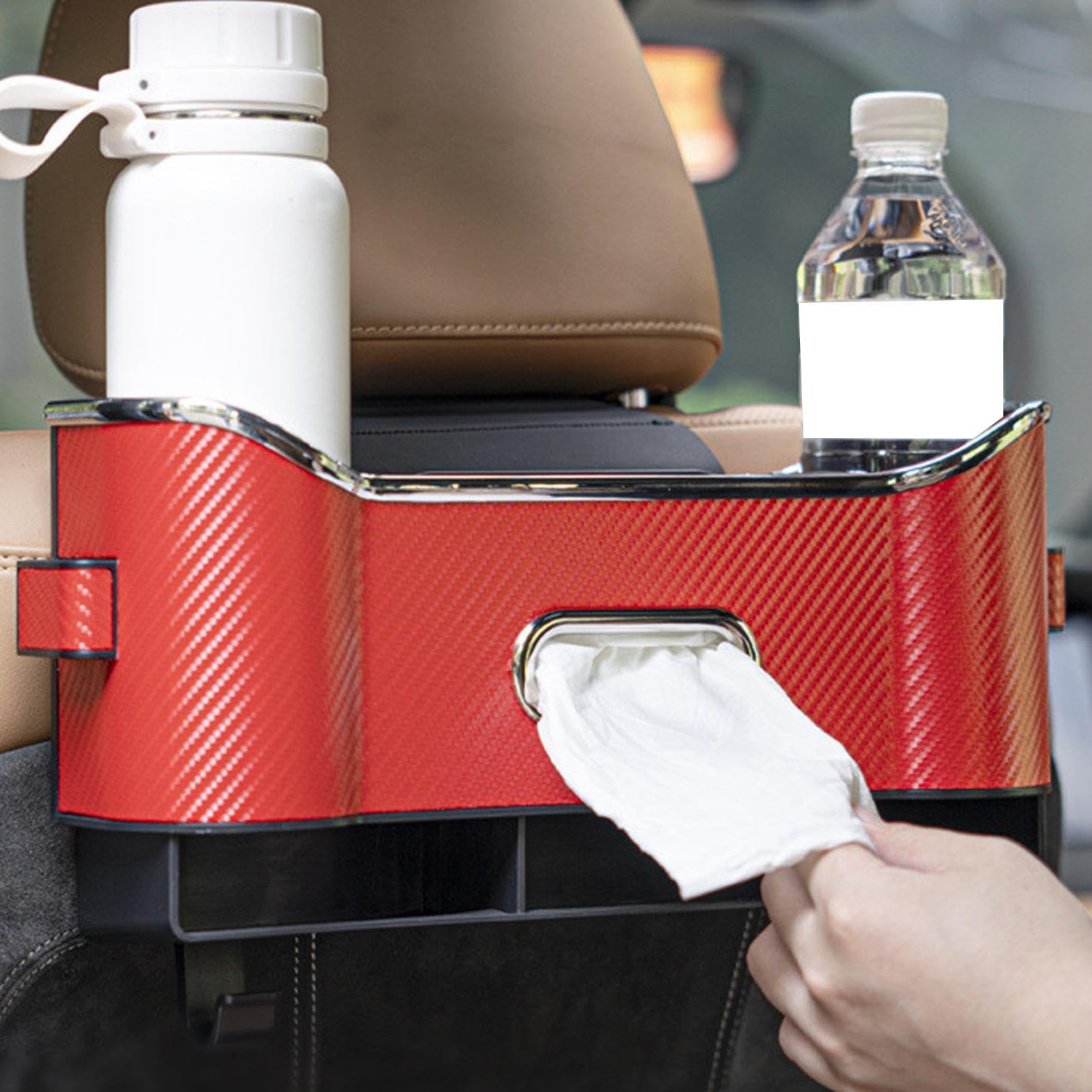 Organizzatore Sedile Posteriore Auto Busta da Viaggio Multifunzionale con | Organizzatore per Auto con Scatola per Fazzoletti per Snack Bottiglie d'Acqua Ombr