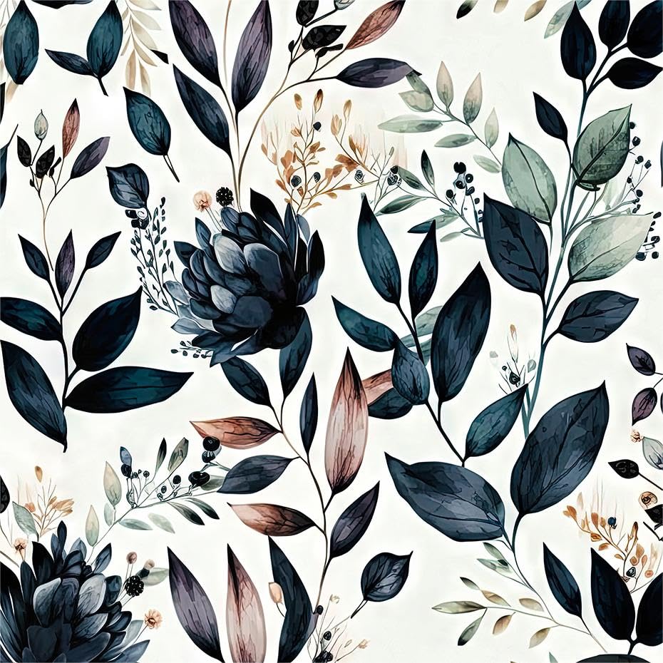 MuralPeel Dark Blue/Yellow Leaf Floral Vintage Ink Navy Plant Peel and Stick Wallpaper Easy Peel Off Self Adhesive Removable Stick on Wall Paper for