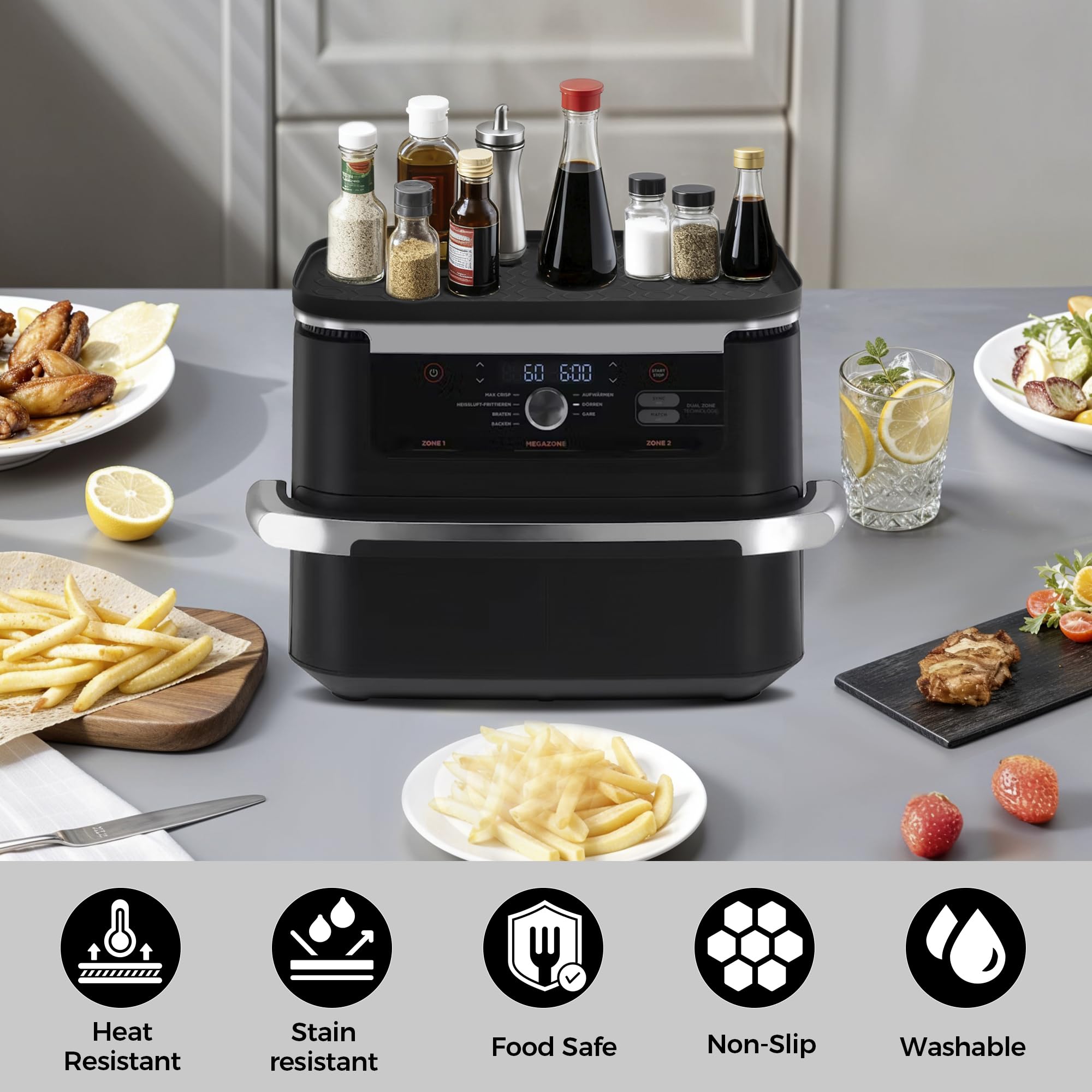 Pietuley Ninja AF400EU AF500EU AF451EU Frytkownicy Na Gorące Powietrze Akcesoria do Ninja Foodi Max Dual Zone 9,5 L-10,4 L, Air Fryer Półka do Przechowywania, Ninja DZ401 Mata Silikonowa