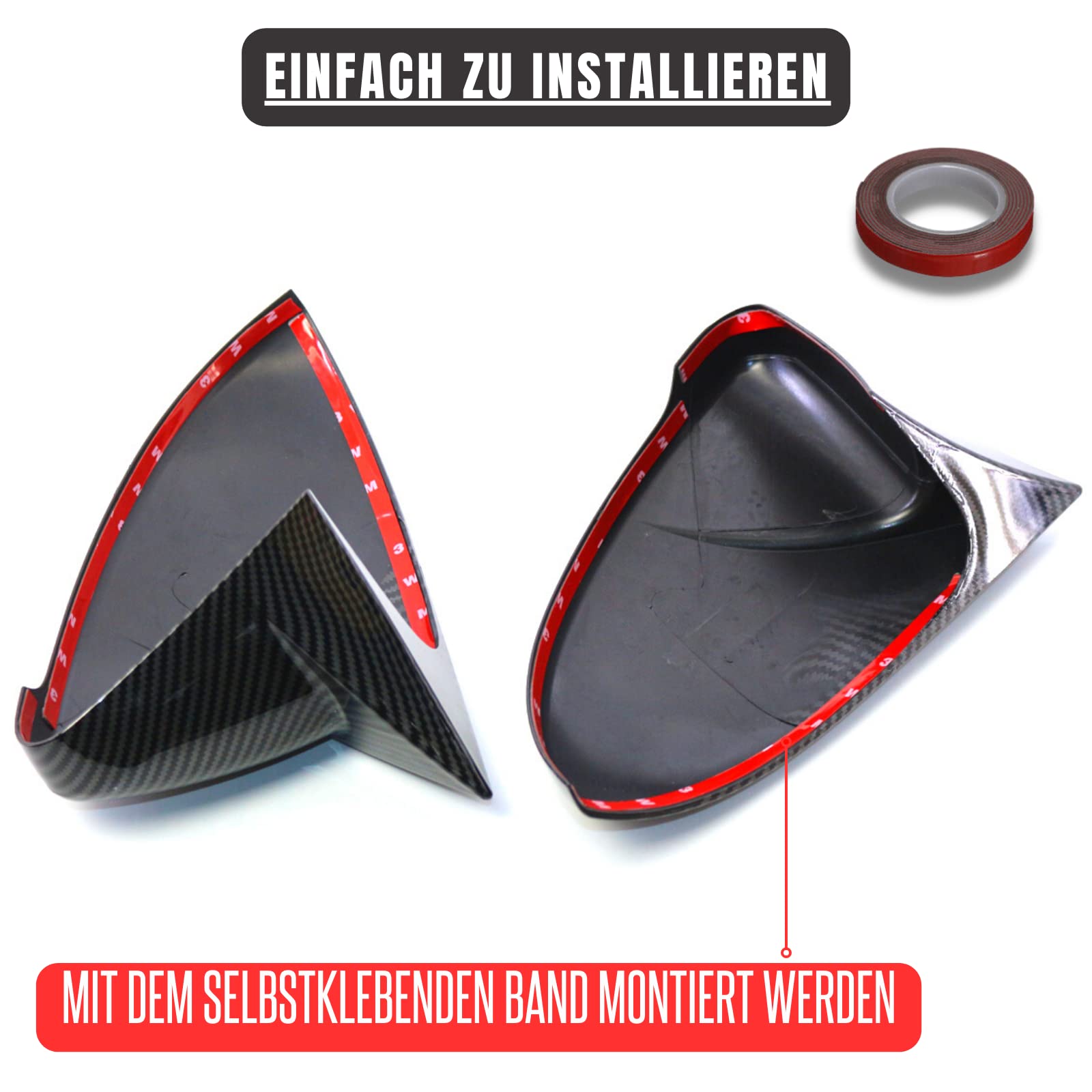 Spiegelkappen Außenspiegelkappen Kohlefilm Schwarz Passend für VW Golf VII 7 Variant/Gti & 7.5 GTI GTD R/Golf Alltrack, Kompatibel Touran II Tuning Auto Zubehör Aussen - Selbstklebenden Installieren