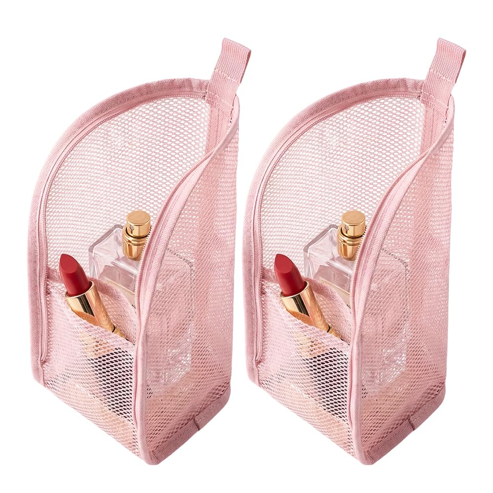 2 Pack Standing Makeup Bag Waterproof Foldable Travel Toiletry Bag (Pink)