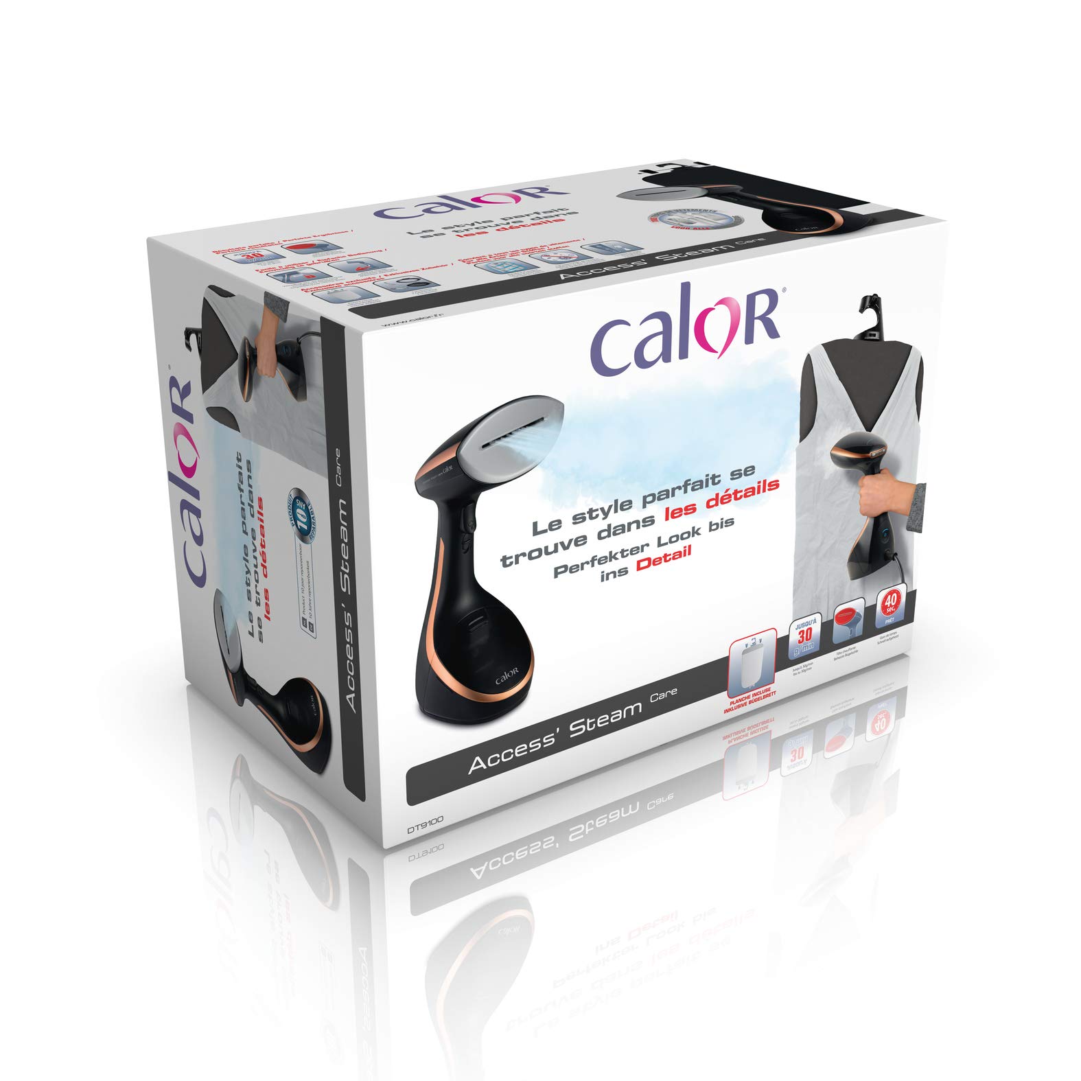 Calor Défroisseur à main Access Steam Care - Tête chauffante anguleuse - 3 niveaux de vapeur - Planche verticale DT9100C0, Noir / Cuivre