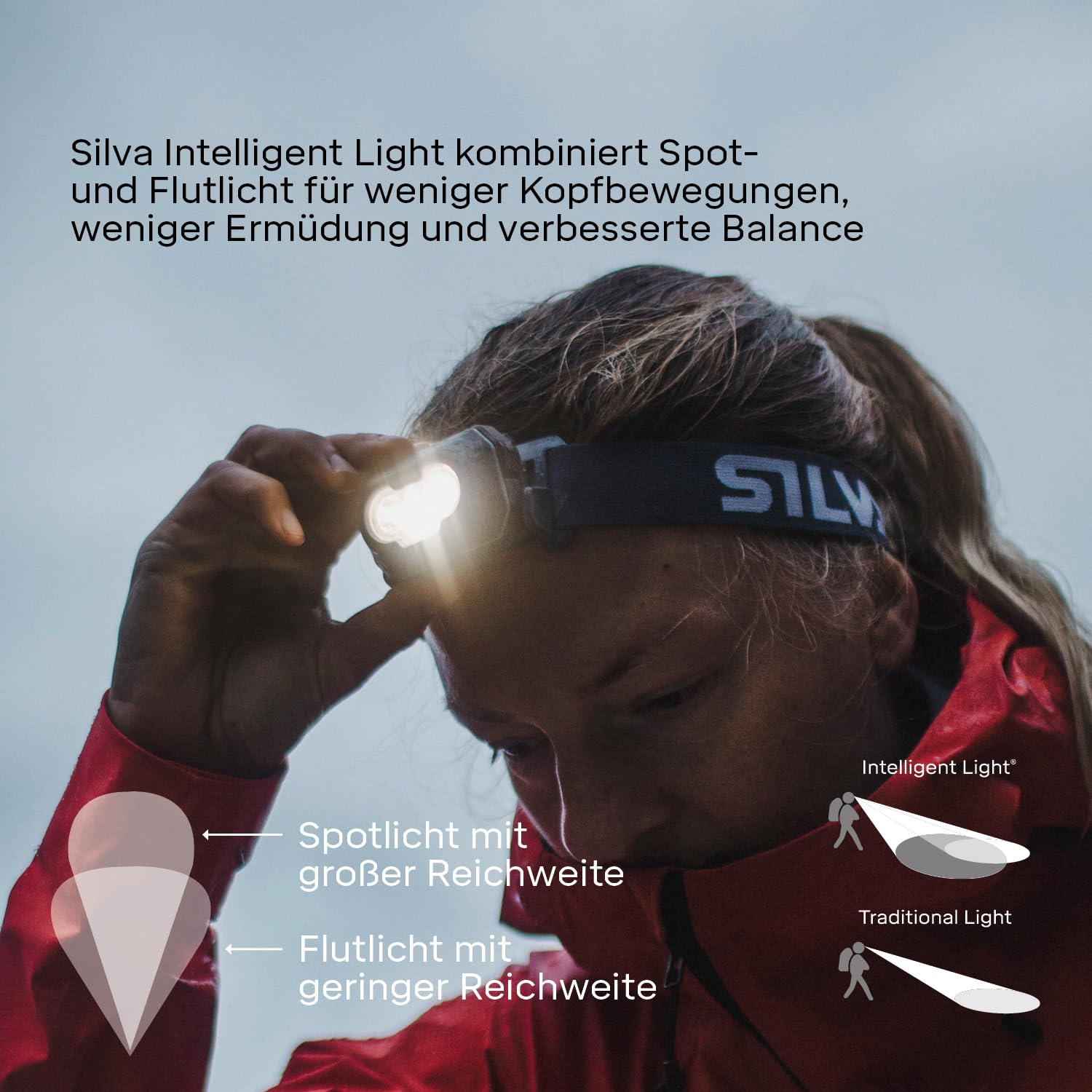 Silva Stirnlampe LED Wiederaufladbar USB C - Discover Hybrid - 500 Lumen Stirnlampe Rotlicht - 3 Helligkeitsstufen - Weiß, Orange & Rot LED Kopflampe - Kopflampe Aufladbar