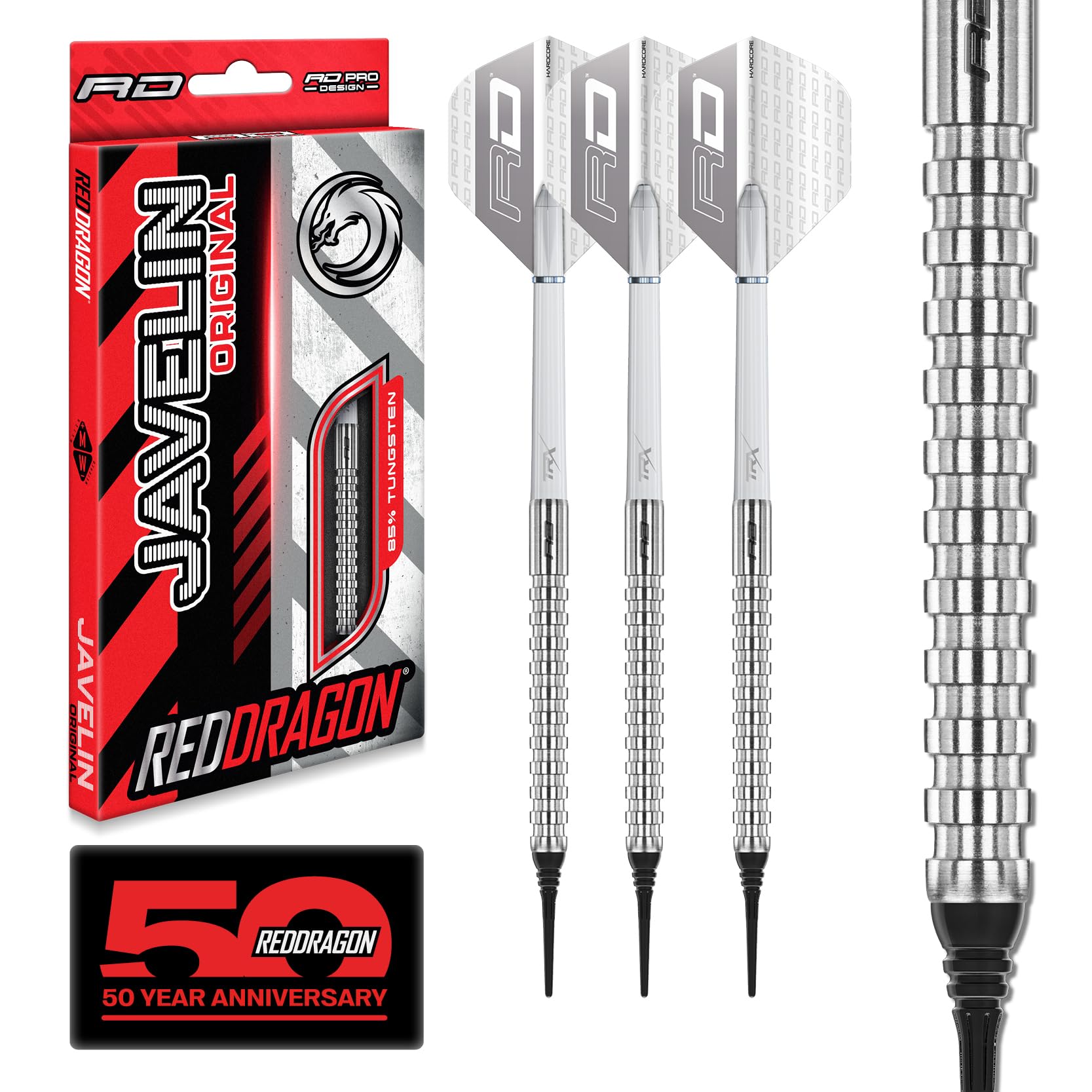 RED DRAGON Javelin Original 18g Softip Tungsten Darts Set with Flights and Stems
