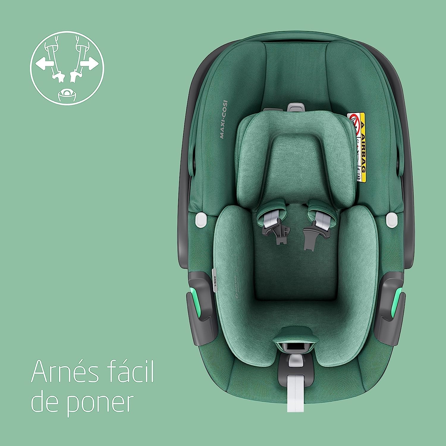 Maxi-Cosi Pebble 360, silla coche bebe i-Size, Silla Coche 360 Recien Nacido con Giro de 360 Grados, 0-15 meses (40-83 cm), ClimaFlow, arnés de apertura y cierre fácil, G-CELL, Essential Green