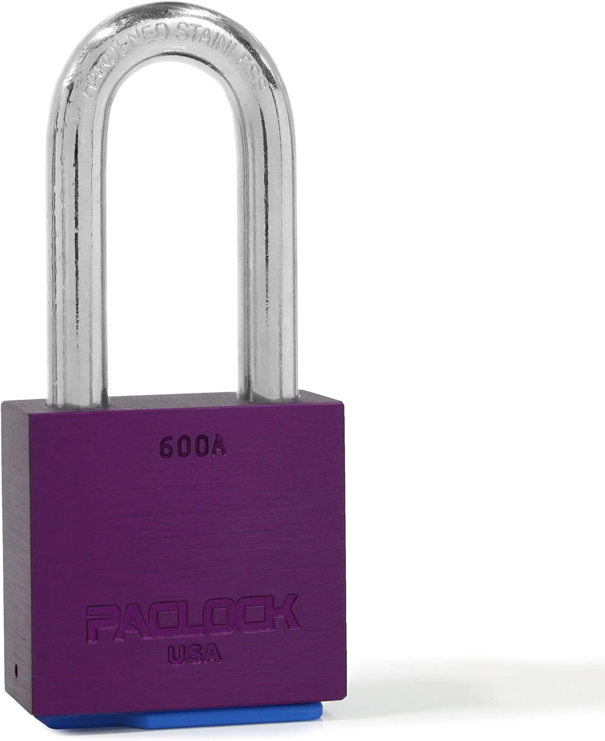 PACLOCK's 600A Series Padlock, Buy American Act Compliant, 2-1/2 Tall Hard. Stainless Steel Shackle, High Security 6-Pin Cylinder, One Lock Keyed to #26547 w/ 2 Keys, Purple Anod. Alum.