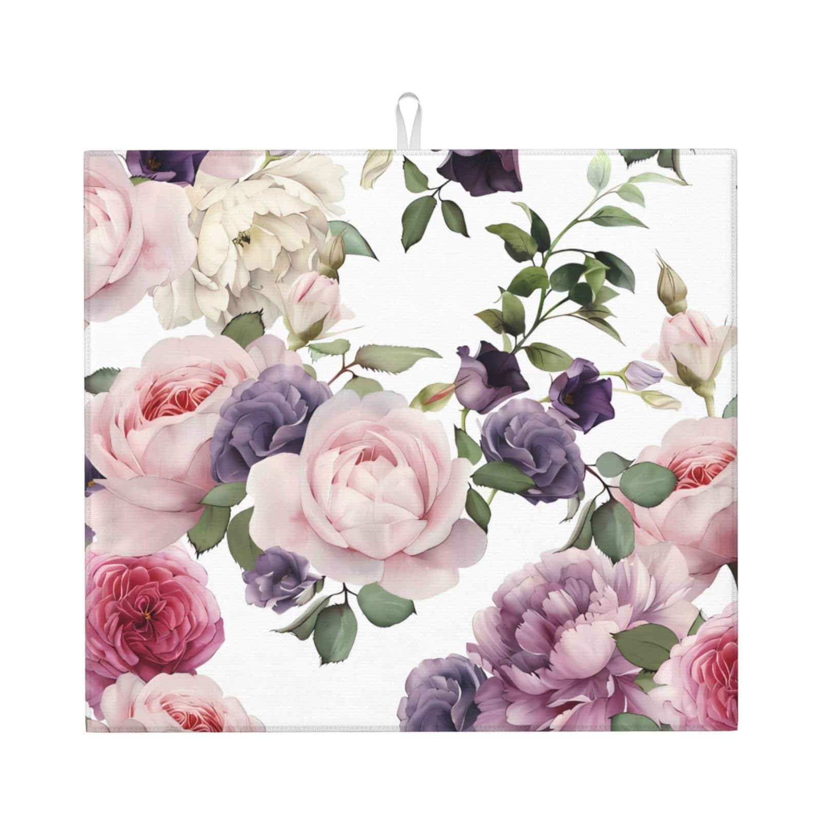 WHJSHOP Rose Prints Kitchen Drying Mat – Absorbent Dish Throw for Countertops, Quick-Dry Non-Slip Layer with Colorful Prints, Ideal Housewarming Gift