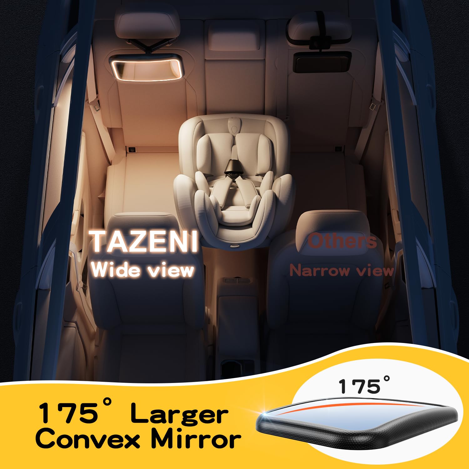 TAZENI Espejo de coche para bebé con luz para bebé, recargable, 2000 mA, espejo de bebé para asiento de coche, gancho trasero, diseño de clip, espejo de asiento de coche para parte trasera del bebé