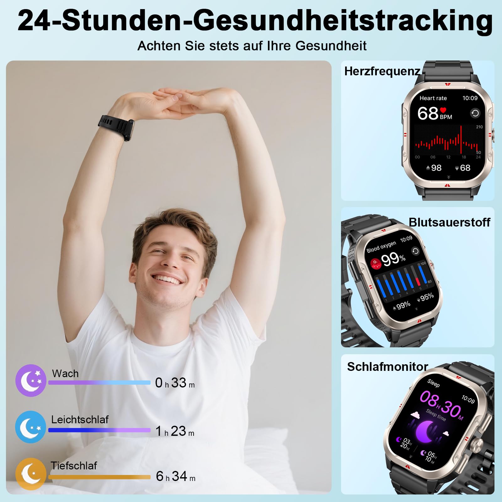 Jugeman Smartwatch Herren mit GPS,2.06" HD Smart Watch mit Telefonfunktion | Fitnessuhr/IP68 Wasserdicht,Sportuhr/110+ Sportmodi,Herzfrequenz/Schlafmonitor/Schrittzähler,Militär Uhr für Fitness Tracker