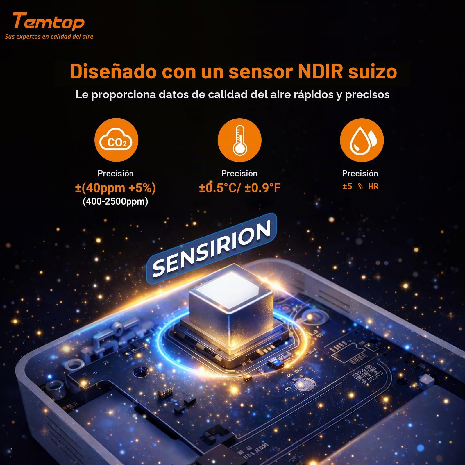 Temtop C1 Monitor de CO2, Monitor de Calidad del Aire Interior Medidor Portátil de CO2 Temperatura Humedad Hogar Oficina o Escuela