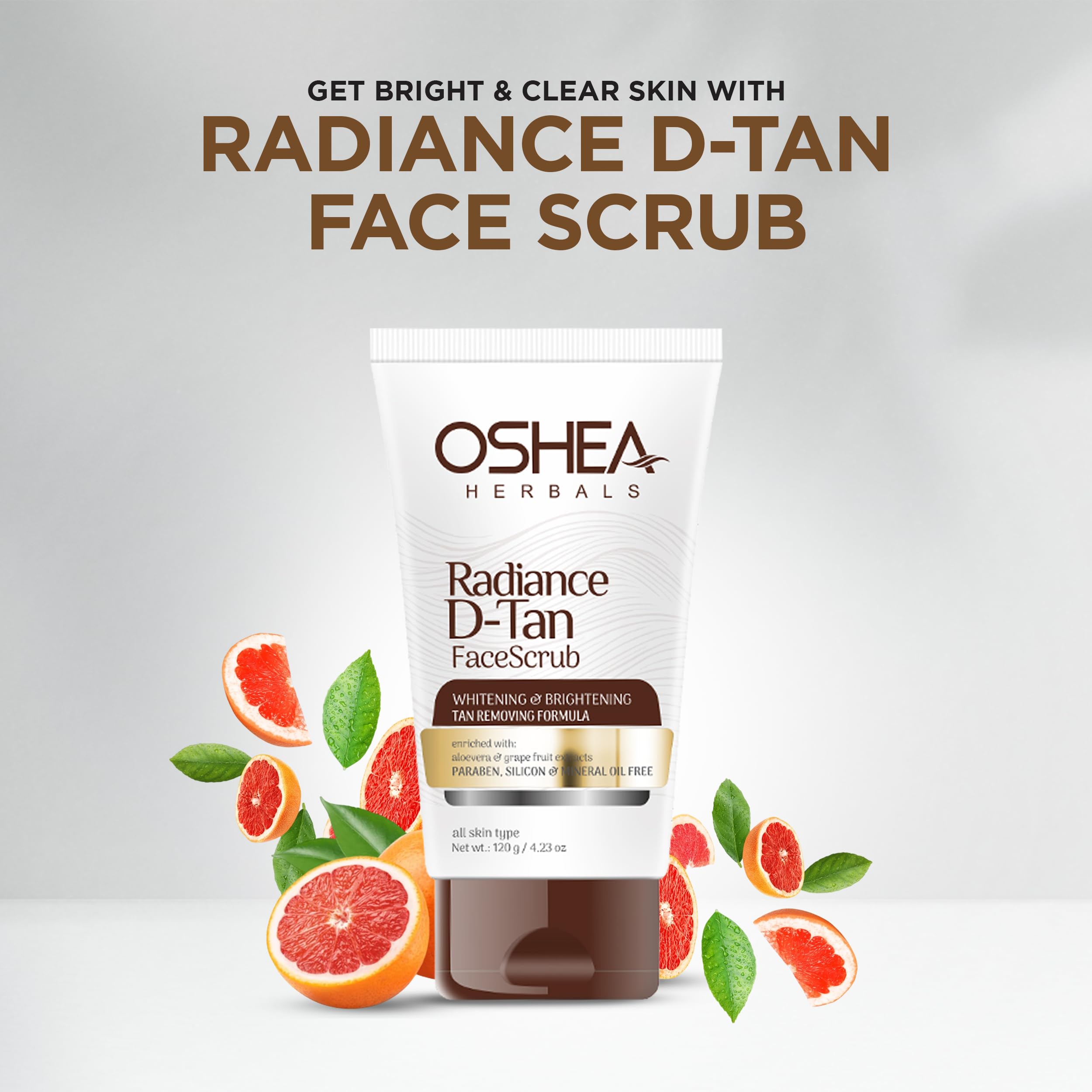 Oshea Herbals Radiance DTan Face Scrub for Women & Men | Deeply Exfoliates & Remove Impurities | Reduces Tan & Brightens Skin Tone | Enriched with Aloevera & Grape Fruit Extract | All Skin Types -120g - Image 2 thumbnail