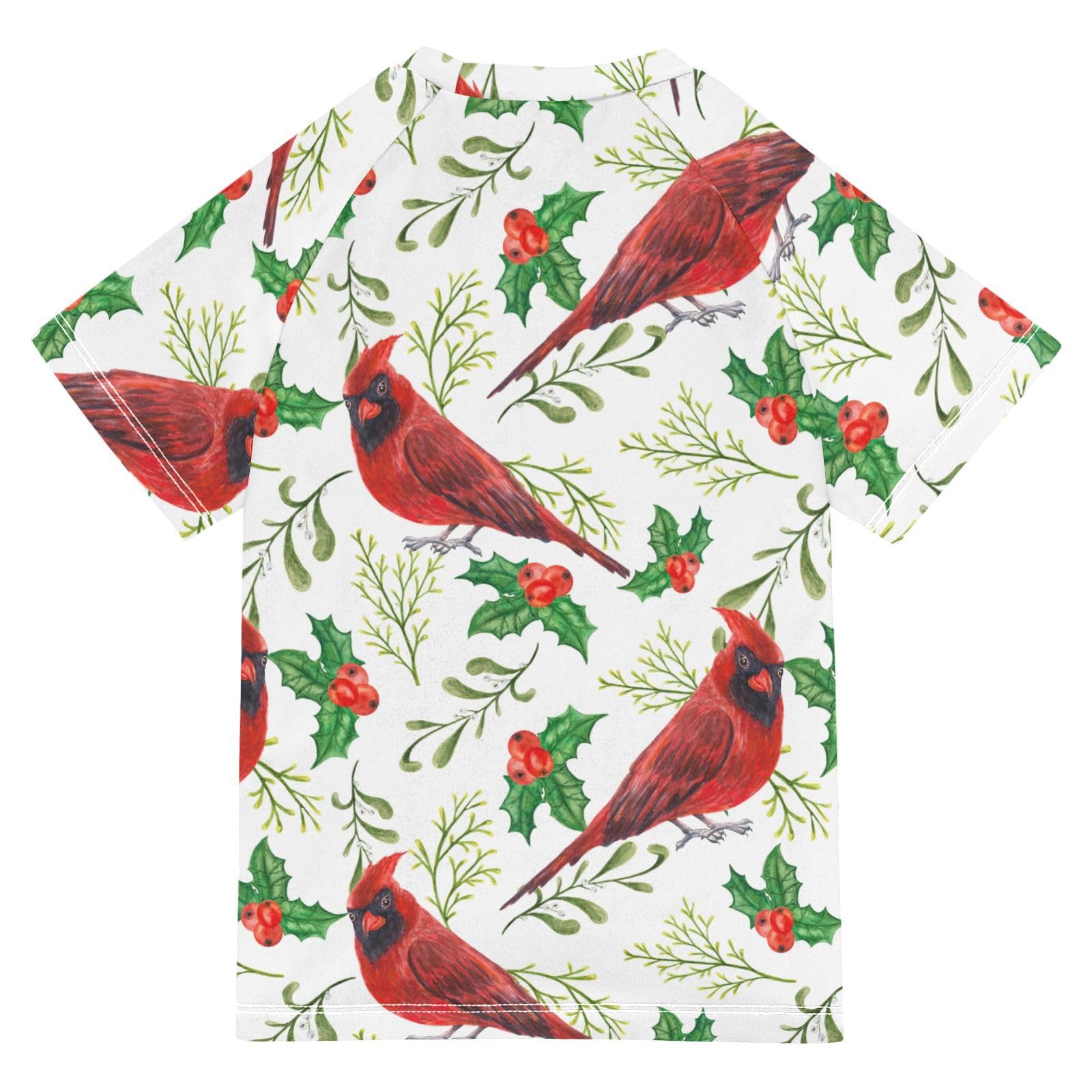 Aflyko Christmas Boys' Swim Shirt Red Bird Holly Leaves Red Berry Rash Guard Beachwear Sun Protection Fishing Hiking Camping Surfing Swimming Toddler Infant Summer Daily T-Shirt, 4T