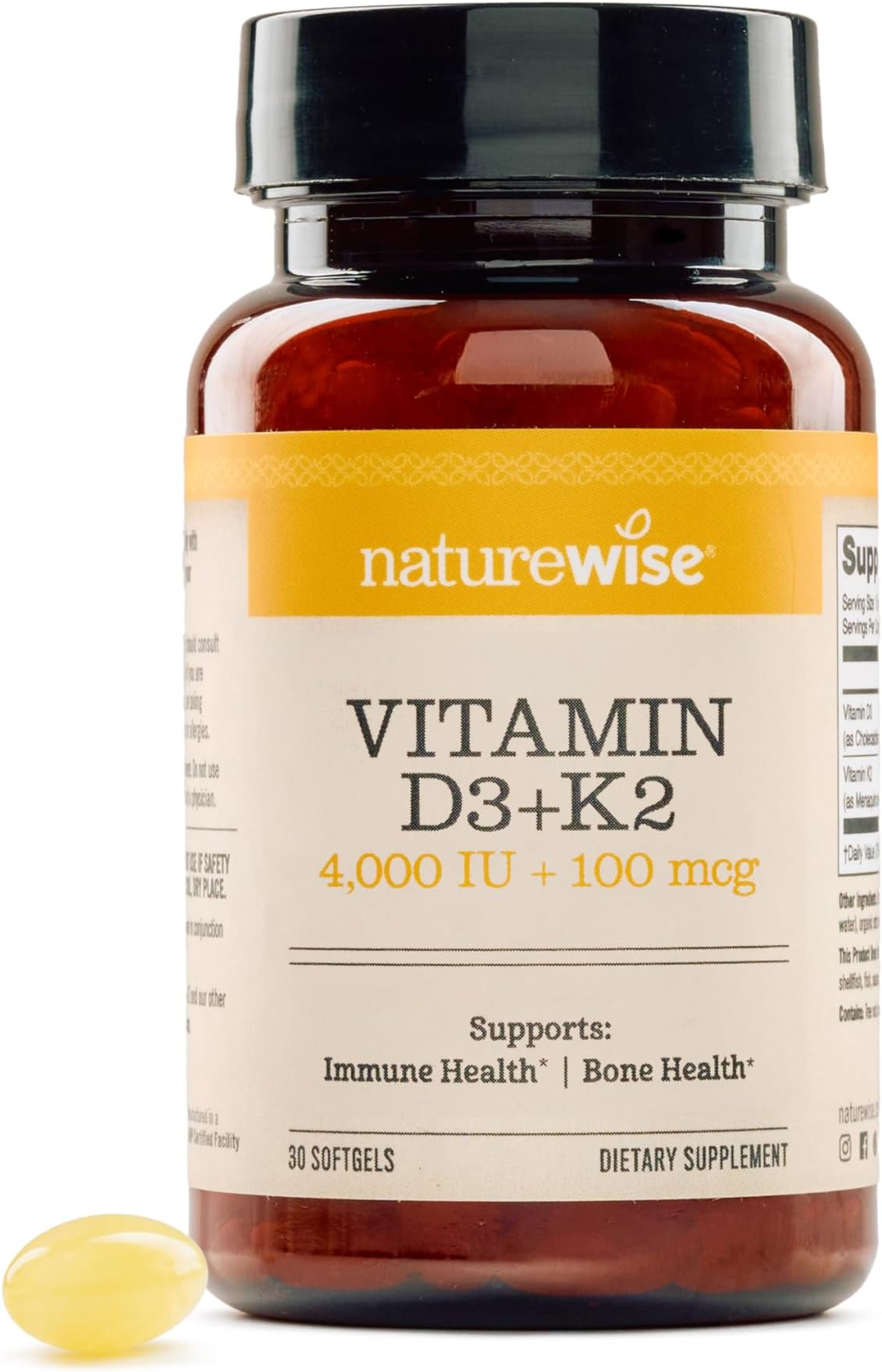 Vitamin D3 4000IU + K2 (MK7) 100mcg with Organic Extra Virgin Coconut Oil - Supports Calcium Absorption, Bone & Immune Health - Non-GMO, Soy & Gluten-Free - 30 Softgels[1-Month Supply]