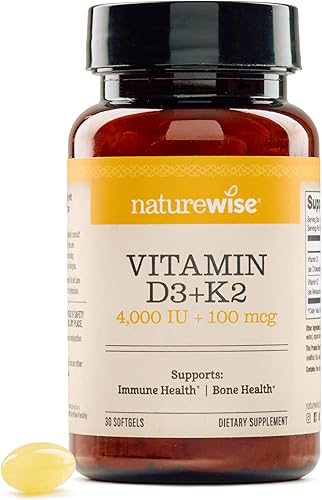 NatureWise Vitamina D3 4000IU + K2 (MK7) 100mcg con aceite de coco orgánico extra virgen  Apoya la absorción de calcio, salud ósea e inmune  Sin