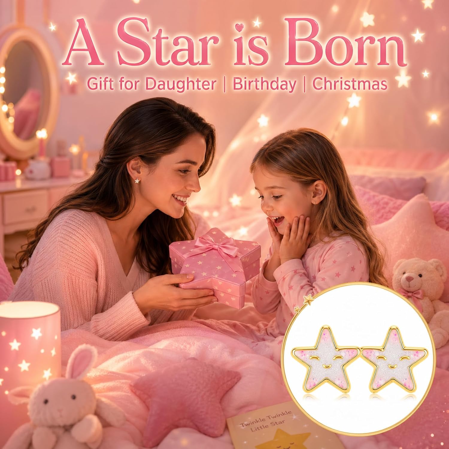 18K Gold Plated Hypoallergenic Earrings for Girls, Cute Bowknot Butterfly Star Sunflower for Kids Toddler, Graduation Birthday Gifts Jewelry for Daughter Granddaughter