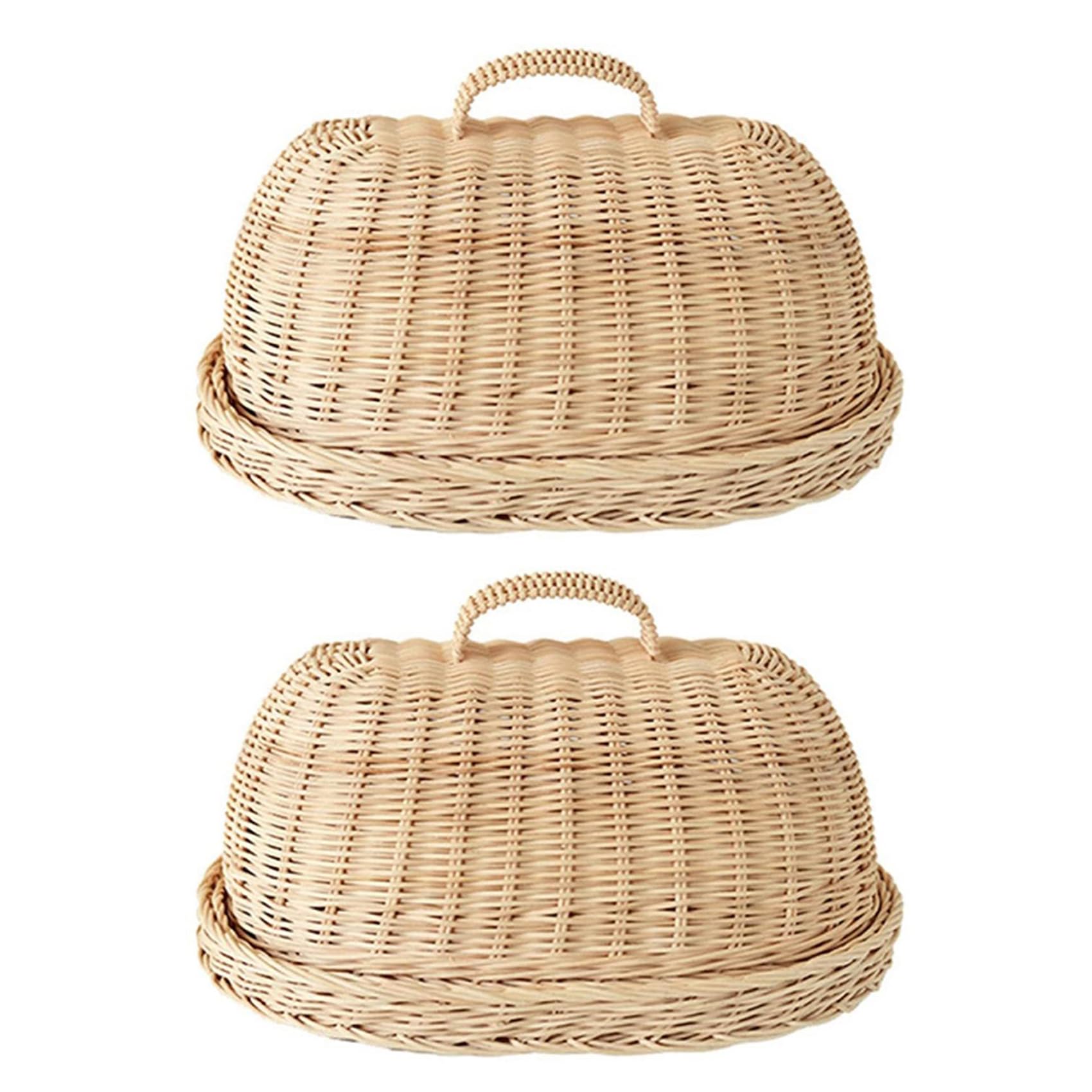Hndhbfgrt 2X Rattan Storage Tray with Cover,Hand-Woven Wicker Baskets,Bread Fruit Food Breakfast Display Box,for Food, Fruit,Etc