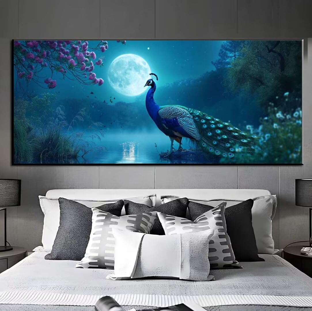 Diamond Art Peacock Moon Diamond Painting Kits for Adults Beginner,5D Diamond Art Kits for Adults Full Square Drill Arts,Paint by Numbers Embroidery Kits Gem Art for Home Wall Decoration 16x48in q414