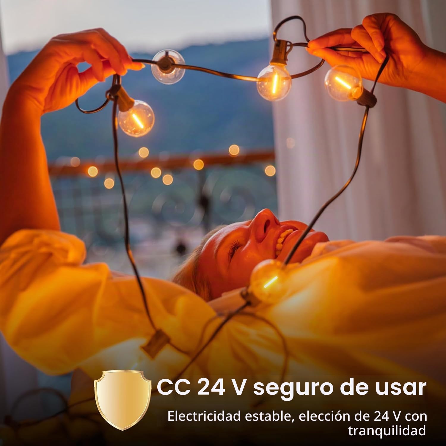Guirnalda Luces Exterior Regulables Jardin 45.7M | con Control Remoto, 75+2 LED Bombillas, IP45 Impermeable, Baja Tensión 24V, Blanco Cálido para Patio, Balcón, Camping