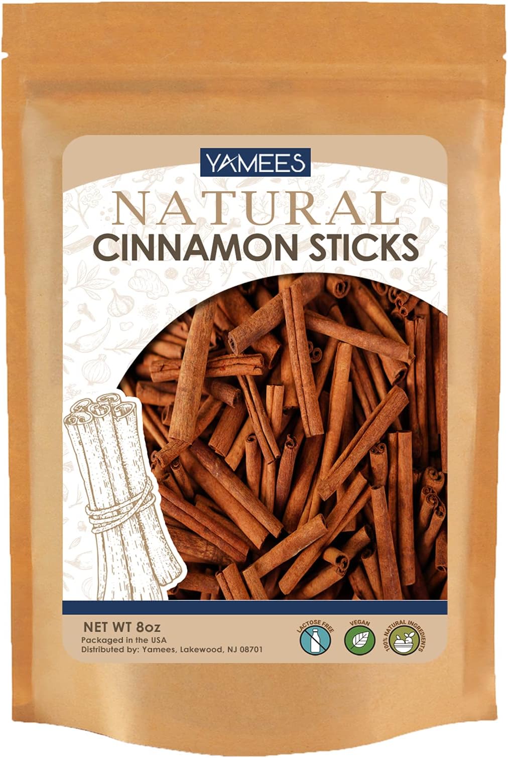 Yamees Cinnamon Sticks - 2 3/4" Length - Bulk Spices - Cassia Sticks for Cooking/Baking - 1 Pack of Cinnamon Sticks