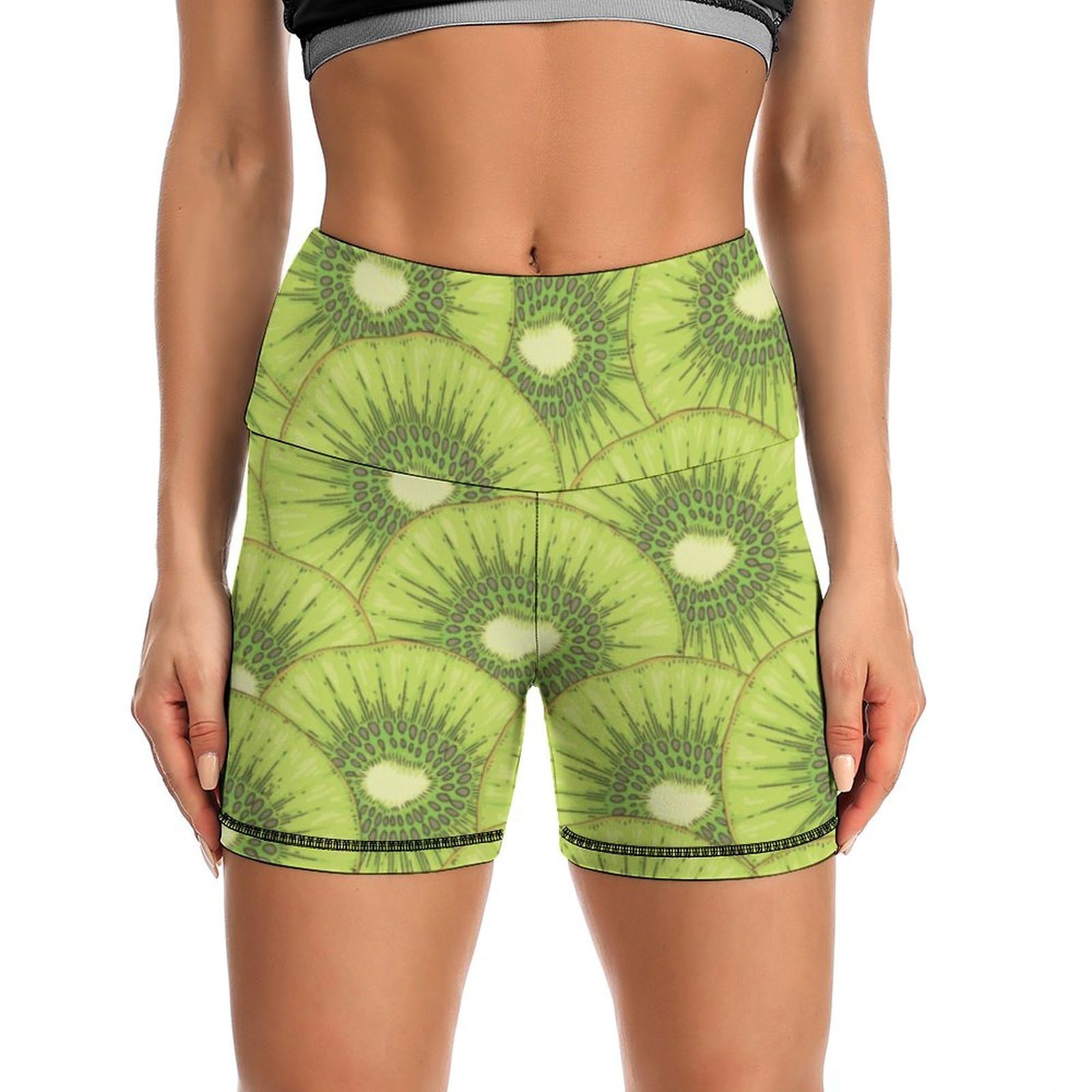 Kiwi Fruit Red Stripe Pattern High Waist Yoga Shorts for Women Athletic Shorts Leggings Running Pants