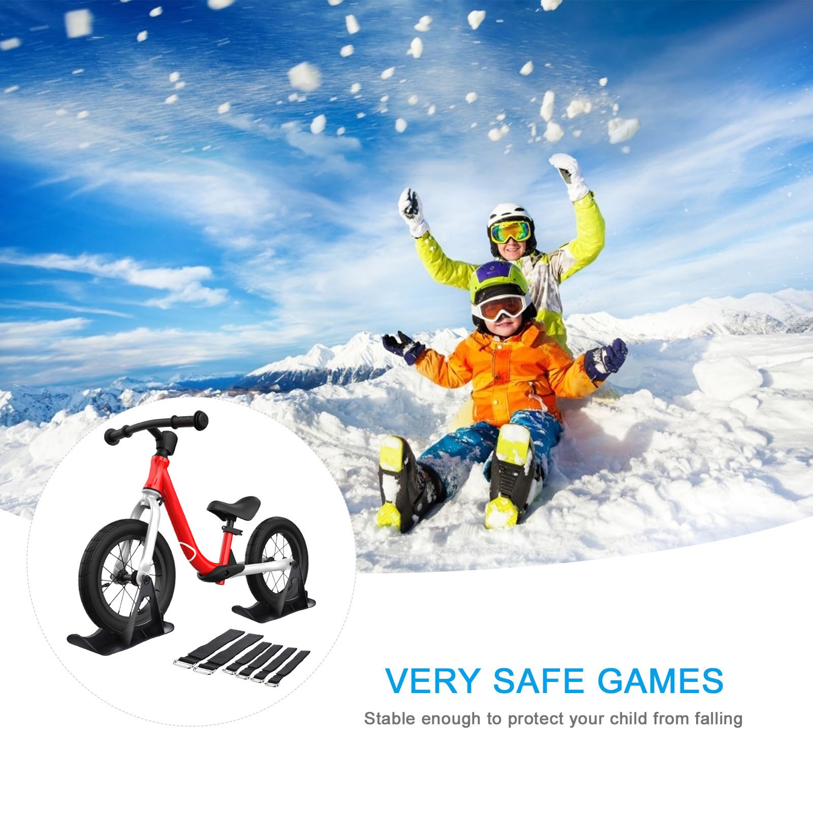 Healvian Lot de 2 Planches à Neige en Plastique Noir pour Draisienne Garçon et Filles 13-15 Pouces Sangles de Fixation Résistantes Froid Accessoires de Ski pour Vélo d'Équilibre et