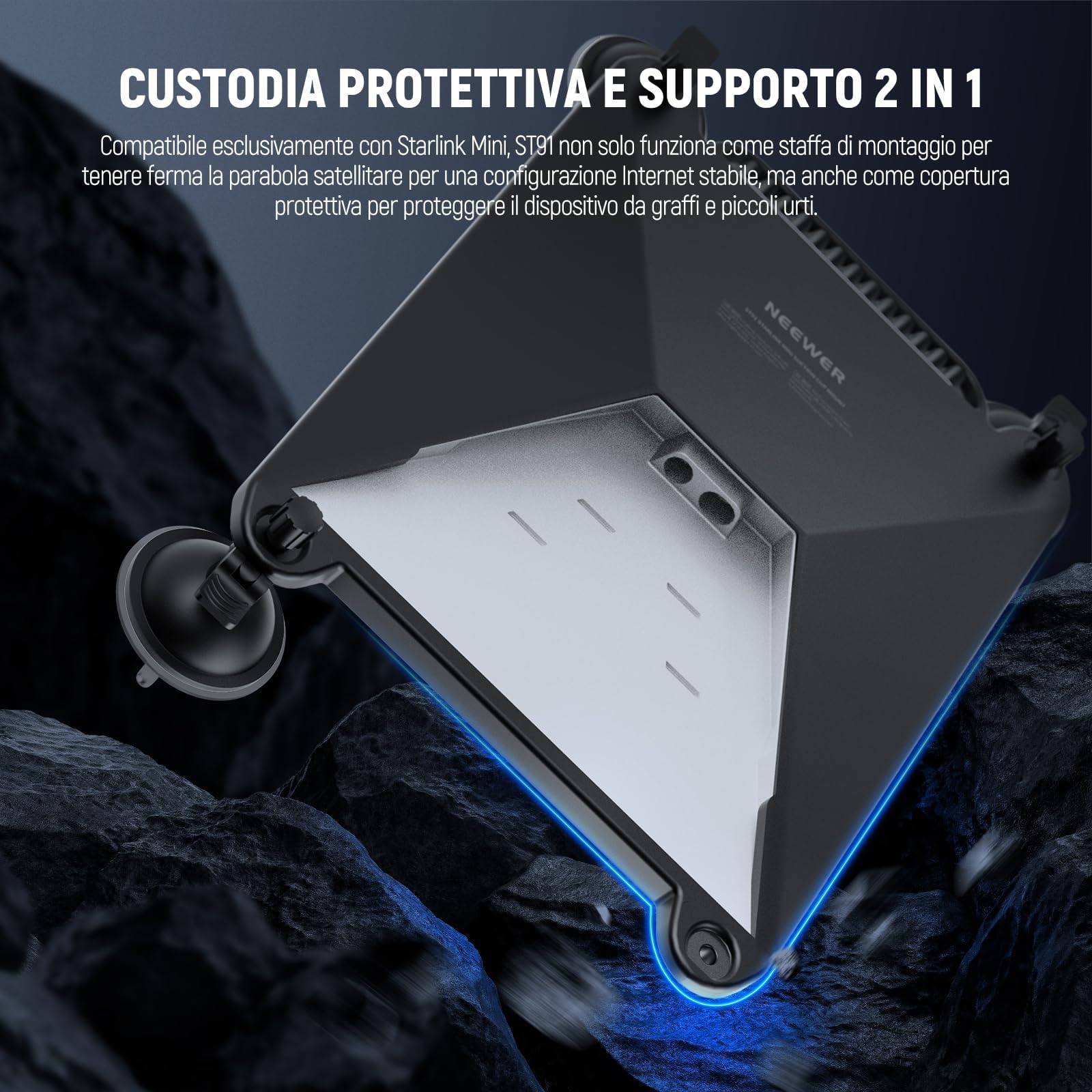 NEEWER Supporto Ventosa per Auto Compatibile con Starlink Mini, Kit Supporto Satellitare 2in1 e Custodia Protettiva con Potenti Ventose per Finestrini, Tettucci Auto, RV, Barche e Viaggi Strada, ST91