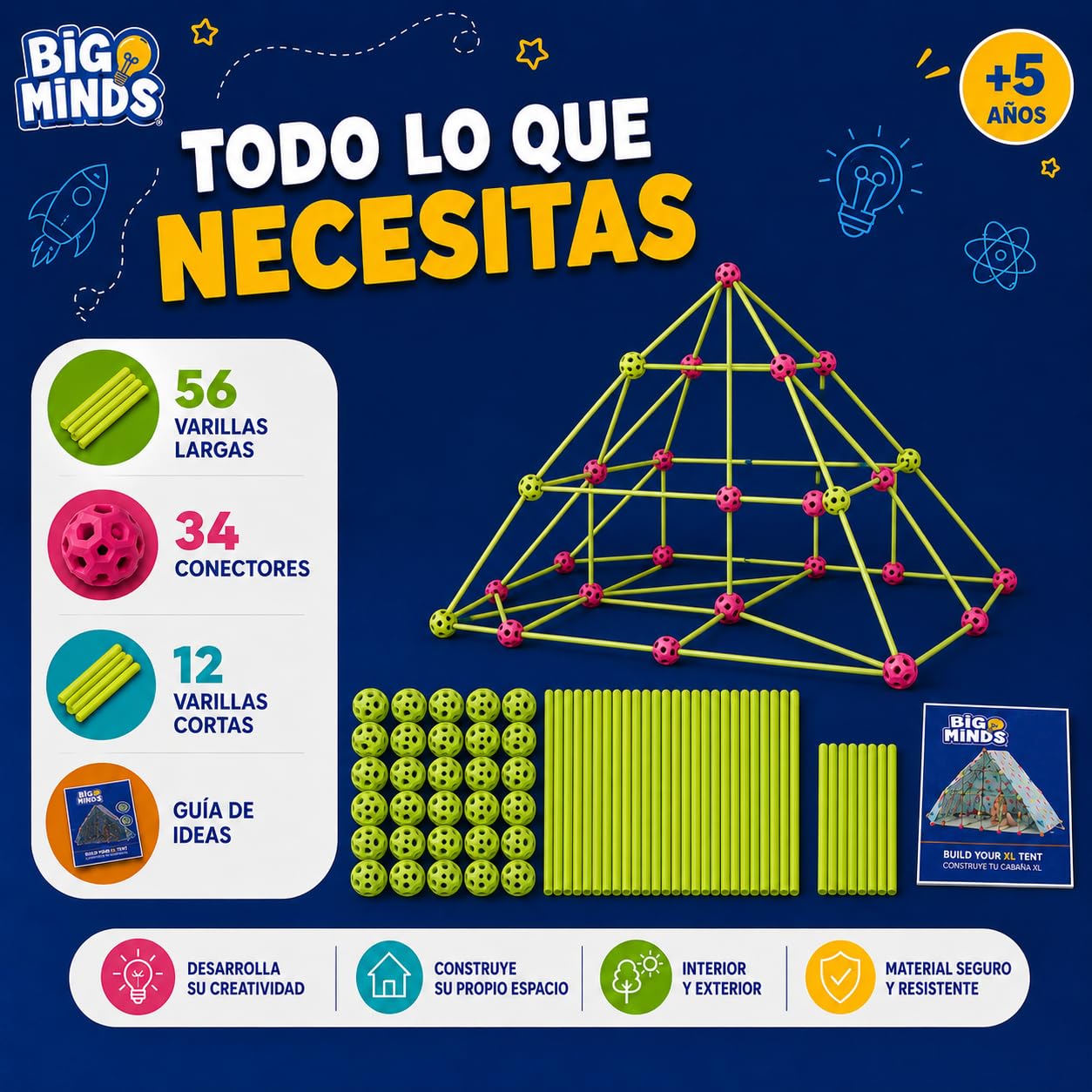 Kit Construcción Fuertes - Construye Tu Cabaña XL | Kit Construccion Niños 102 Piezas | Regalo Niño 5 Años | Construccion Fuertes para Niños 5 Años O Más | Casita Infantil Exterior