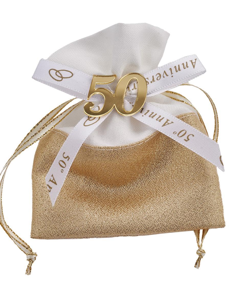 Borsa Portavino In Lino Per 50° Anniversario Di Matrimonio – Sacchetto Regalo Con Scritta Significativa (1 Pezzo)