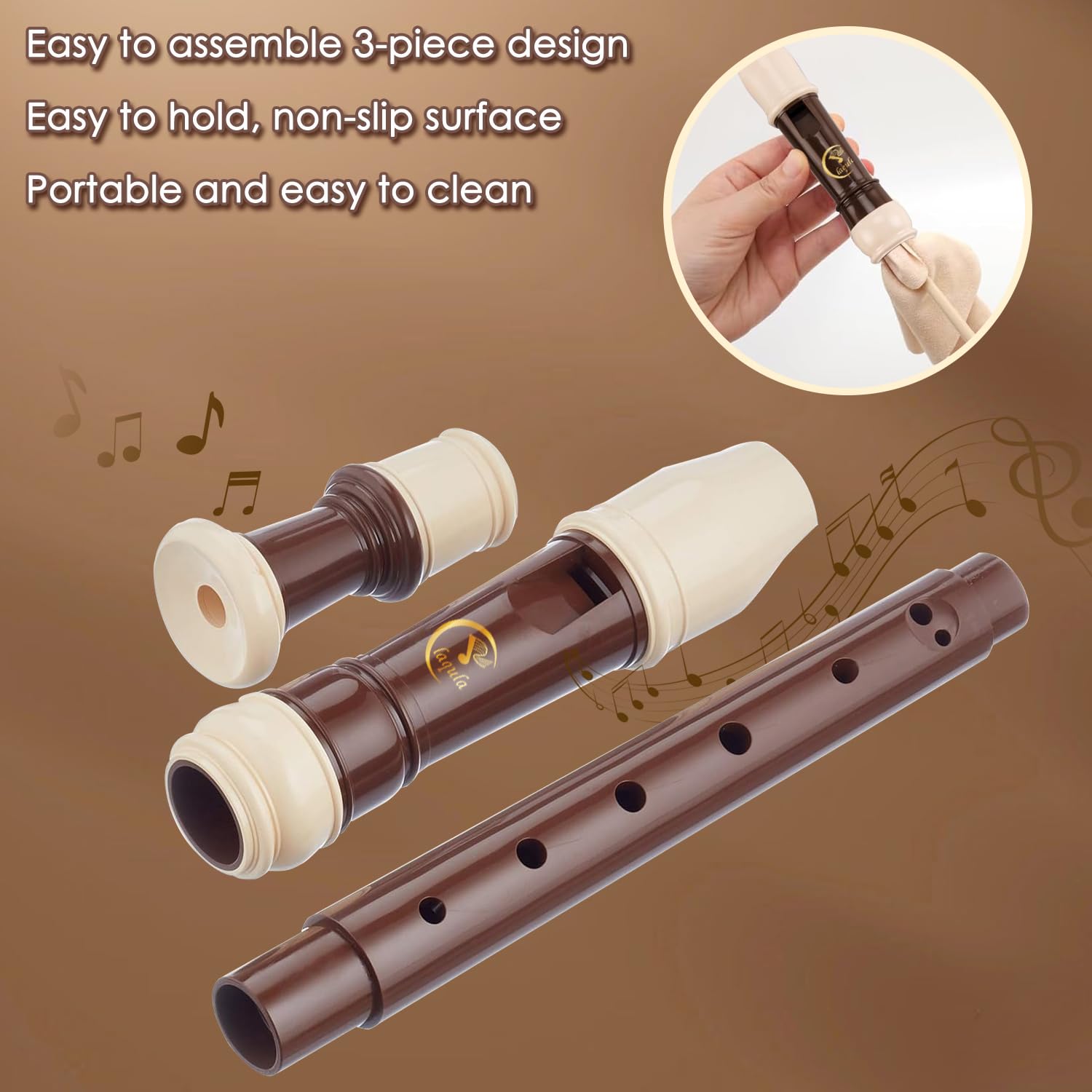 Flûte 8 Trous éducative Flûte à Bec Soprano 8 Trous ABS - Instrument Débutant, Rose, Avec Tige De Nettoyage Flageolet 8 Trous Abs