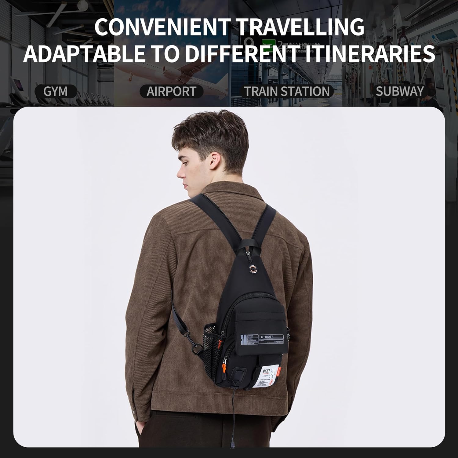 O-TBOST Lightweight Crossbody Backpack Sling Bag Small Shoulder Bags for Women Men Casual Chest Daypack Hiking Travel (black) - Image 9