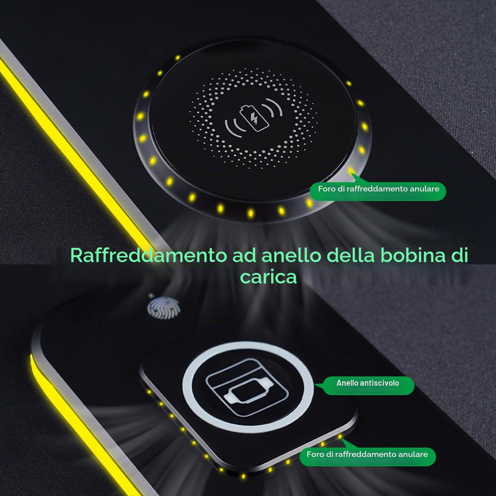 Tappetino Mouse Gaming RGB, Ricarica Wireless 15W Qi Veloce, Base in Gomma Antiscivolo, LED, per PC e Laptop