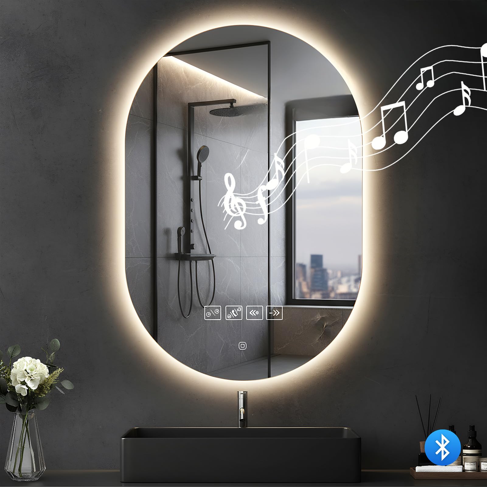 Sararoom Bathroom Mirror with LED Light and Bluetooth - 50×75cm Illuminated Backlit Wall-Mounted Vanity Mirrors with Anti-Fog | 3000K-6500K, Dimmable,Touch Control & Memory Function,IP44 Makeup Mirror — image 1