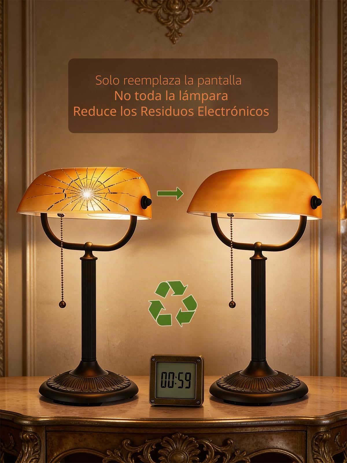 Lámpara de escritorio banquero de ámbar,cambio rápido en 1 minuto | Accesorio enchufable antiguo para biblioteca de oficina de estudio, bombilla LED incluida