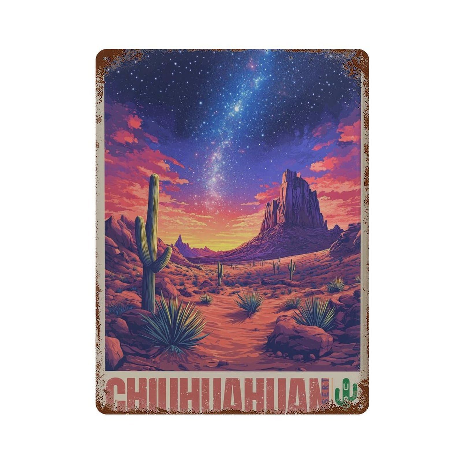 xiaoxiaoshen Chihuahuan Desert USA Travel Night Sky Vibrant Southwest Landscape Wall Decor Art Metal Tin Poster Modern Home Decor Art Home Bar Shop Decorations Vintage Sign 40x30cm