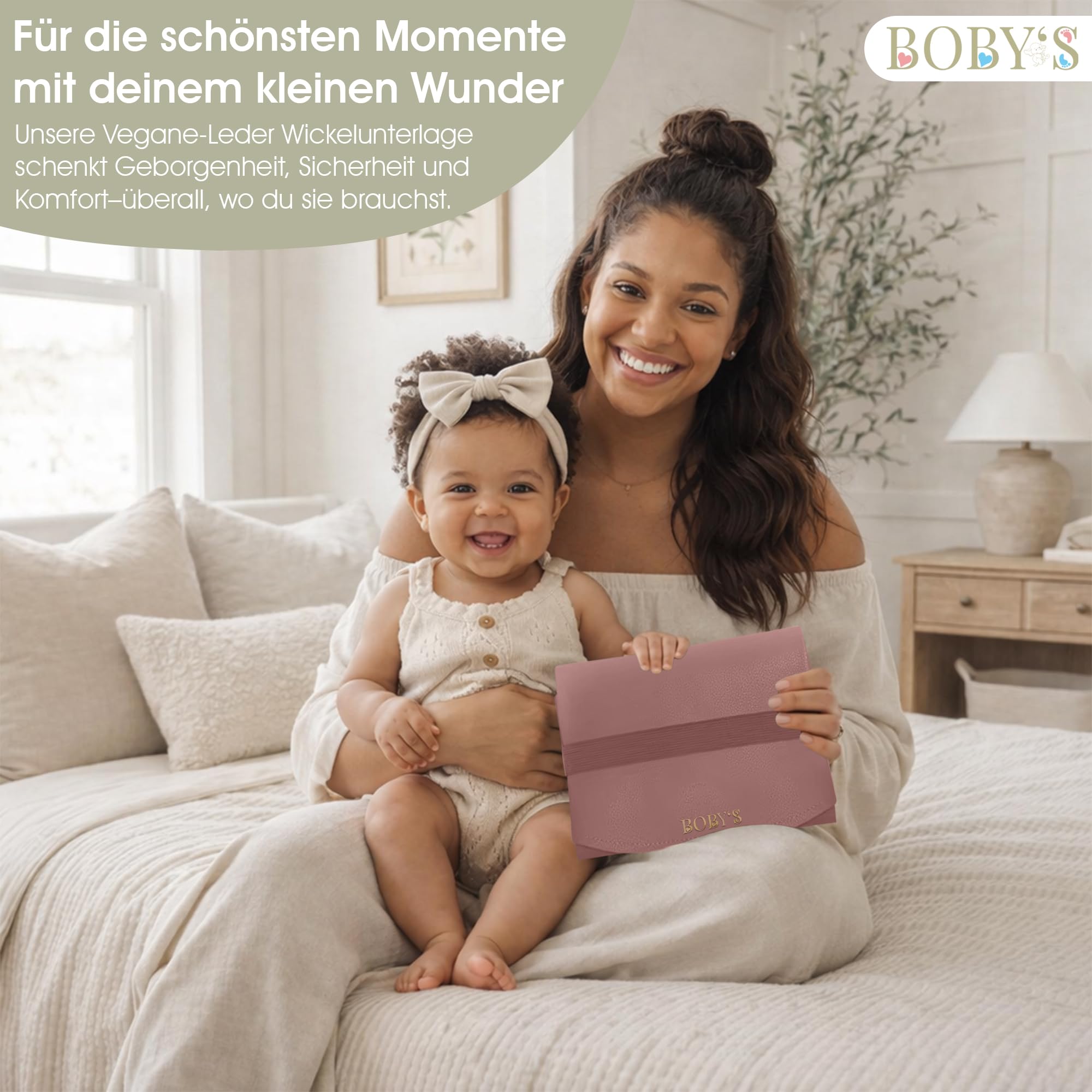 Wickelunterlage für unterwegs Baby Wickelmatte wasserdicht & abwaschbar faltbare Reise Wickelauflage aus veganem Leder Wickeltischauflage kompakt für Wickeltasche hygienisch Neugeborene (Pink)