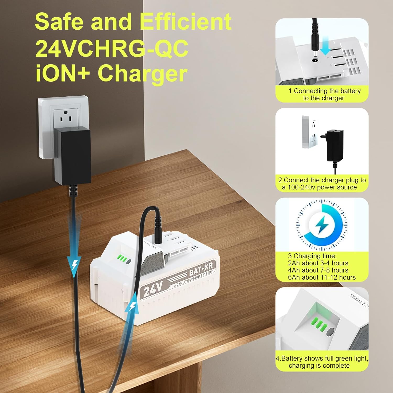 Charger for Snow Joe & Sun Joe 24v Lithium Ion Battery,Compatible with iBAT24,24VBAT,24VBAT-LTE,24VBAT-LT, 24VBAT,24VBAT-XR Series Battery Power Adapter Cord - Image 5
