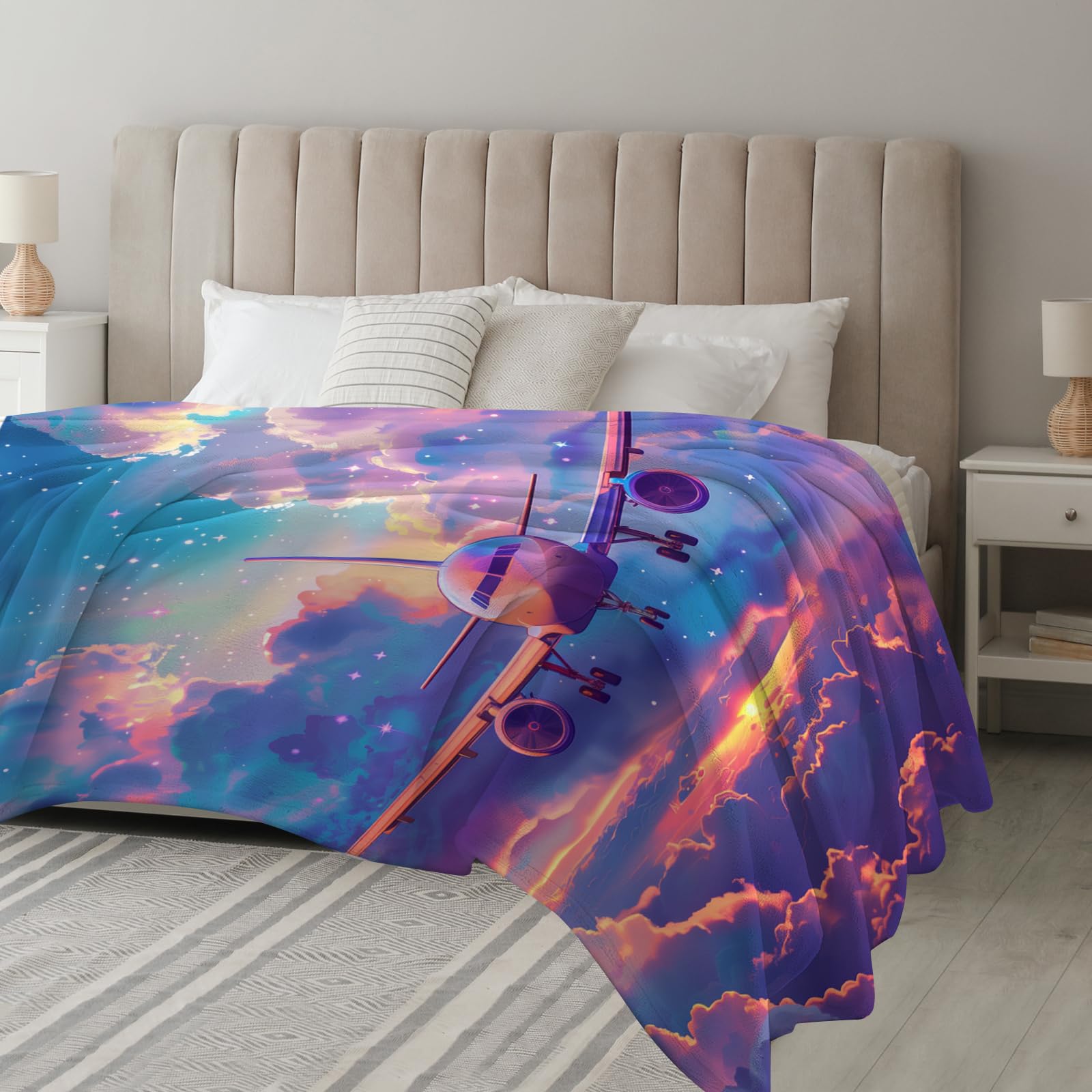 Amazon.com: SKT T1 Airplane Blanket, Pink and Blue Cloud Plane