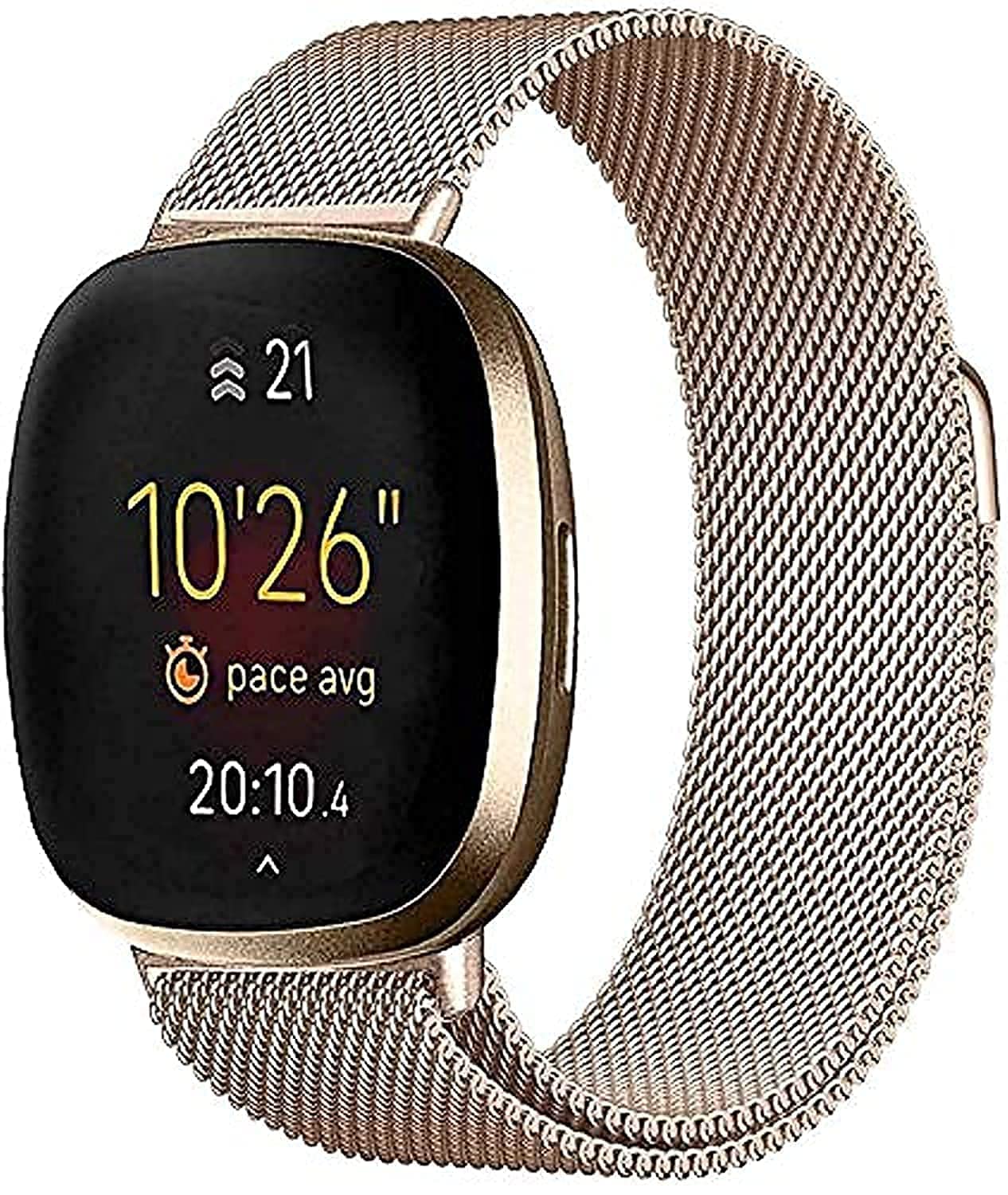Stainless Band Compatible with Fitbit Versa 3/Fitbit Sense Women Men, Stainless Steel Mesh Loop Replacement Bracelet Magnet Wristband Strap for Fitbit Versa 3/Sense Smartwatch (Rose Gold)