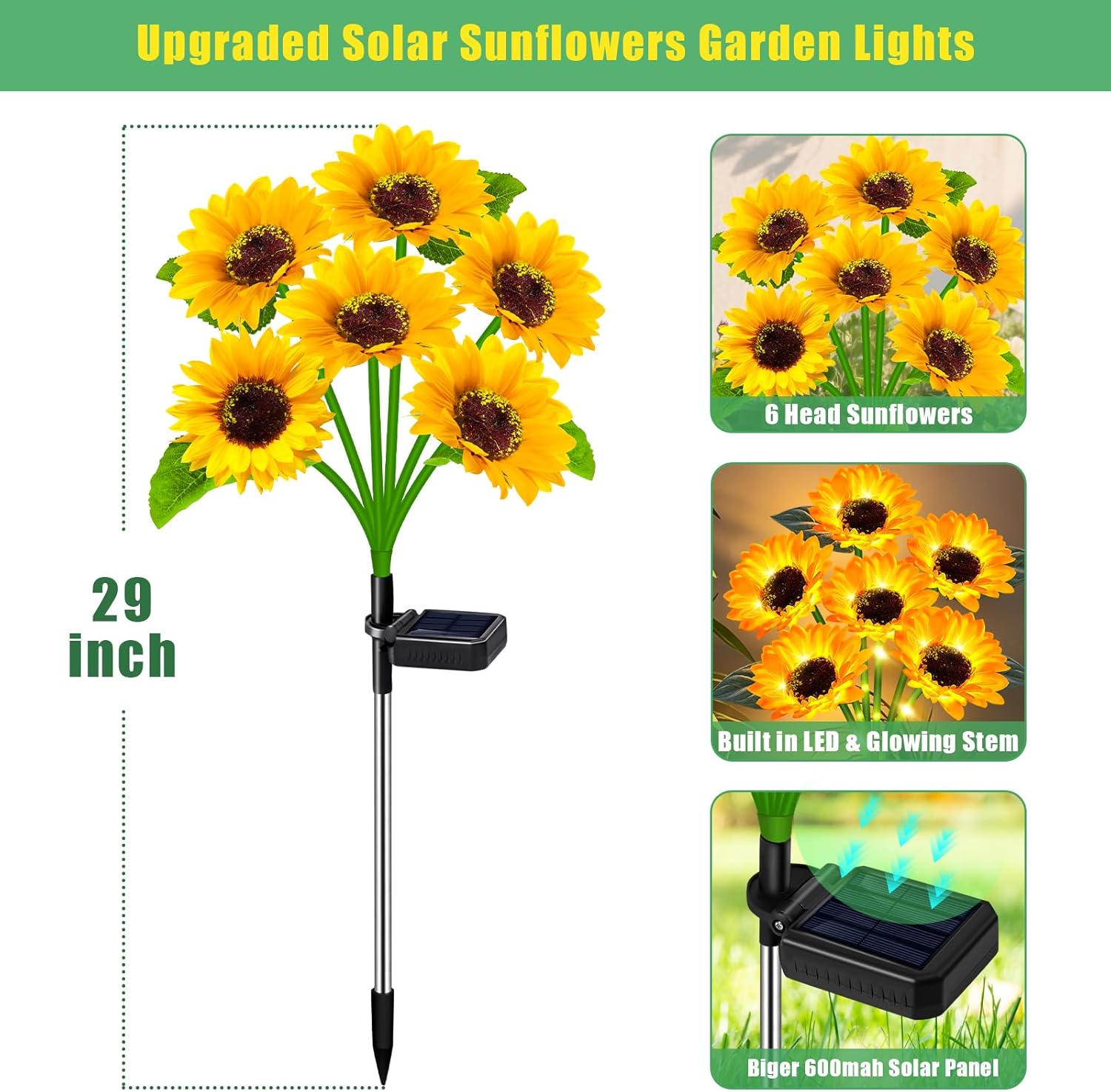Solar Sunflower Lights Outdoor Waterproof 4 Pack Solar Flowers Lights for Garden Decor Patio Yard,Birthday Gifts for Mom Grandma