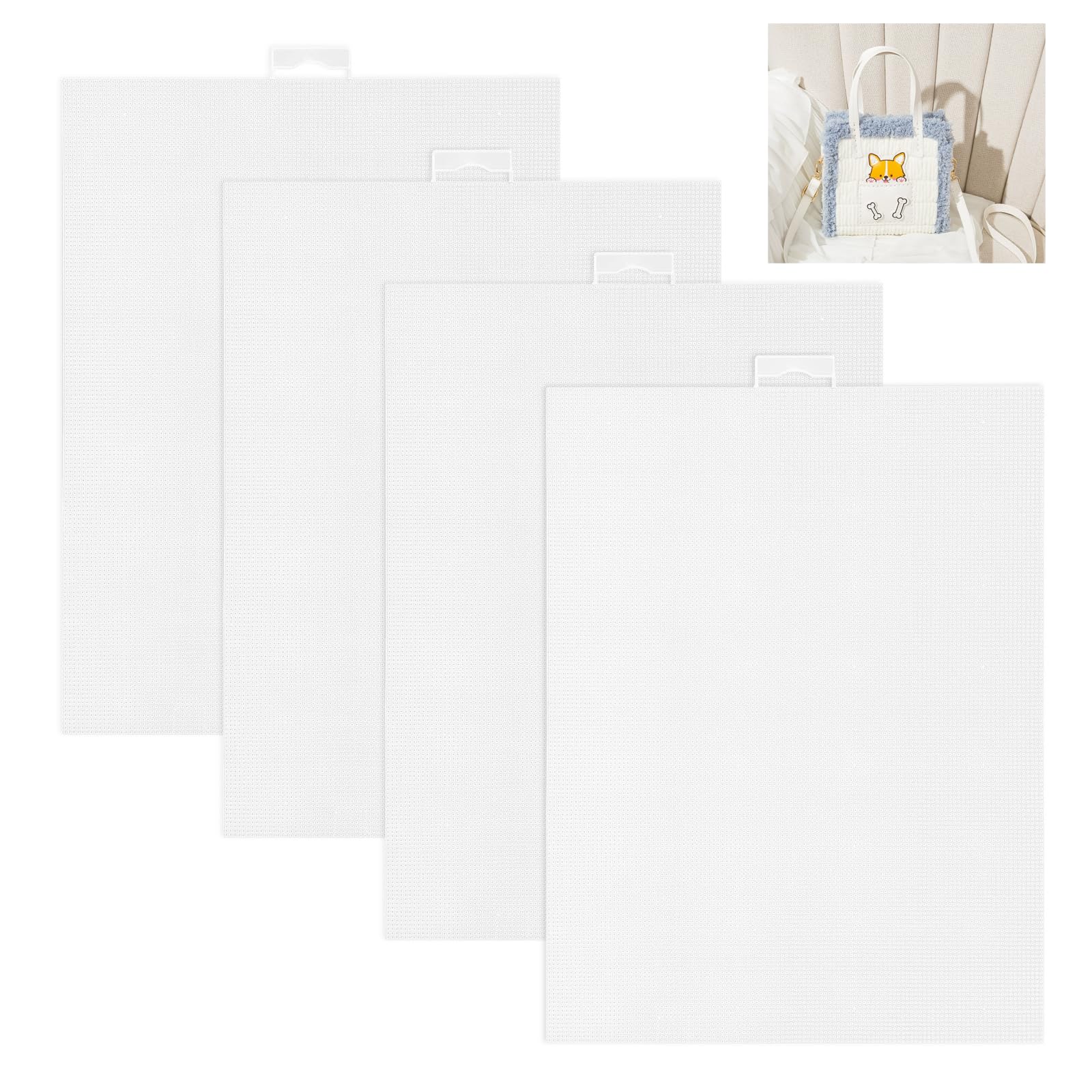 4Pcs 14 Count Plastic Mesh Canvas Sheets, 11x8.27 inch Needlepoint Plastic Canvas, White Plastic Mesh Sheet for Cross Stitch, Embroidery Crafting, Knit and Crochet Projects