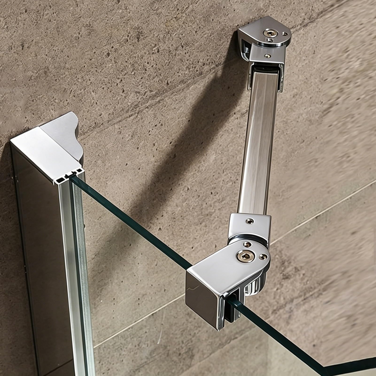 Dailify Mirror Silver Shower Screen Support Bar Flexible Shower Arm Stabilizer Bracket Wall-To-Glass, Square Bar For Frameless Shower Door Fixed Panel, Stainless Steel Bathroom Glass Support Rod(50Cm/19.7In)