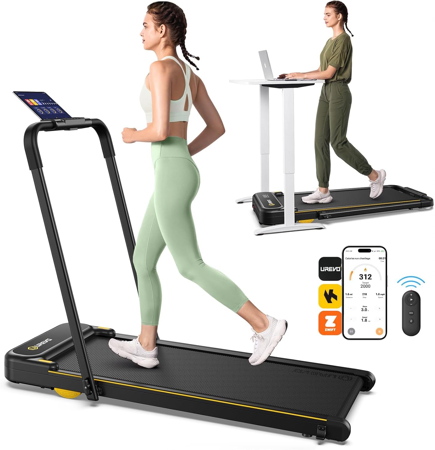 2.5HP Walking Pad, 2 in 1 Double Shock Absorbent Foldable Treadmill with Remote Control & LED Display, 1-10 km/h Under Desk Treadmill for Home Office