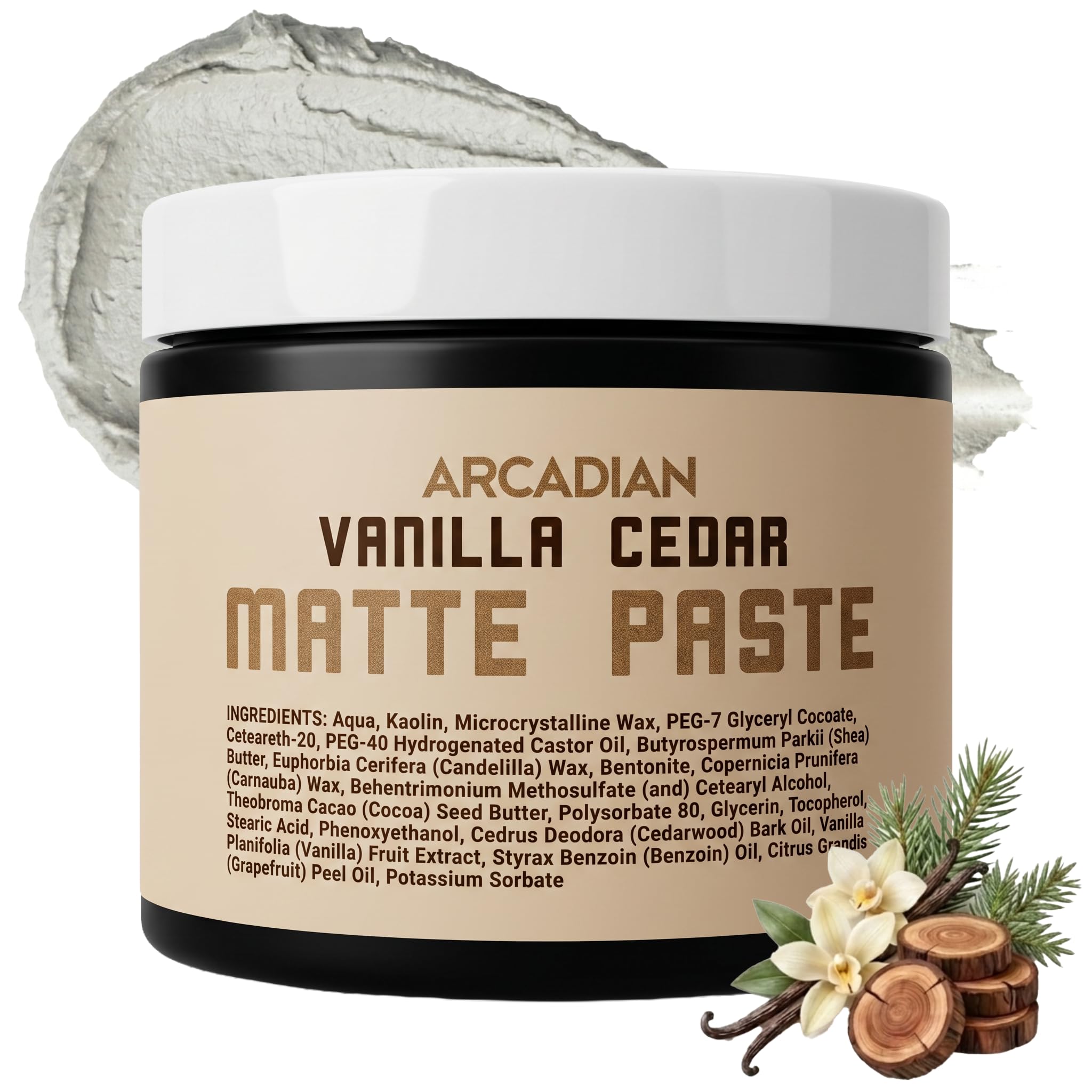 Arcadian Grooming Wanilia Cedar Matte Paste Mens Hair Styling Cream Heavy Hold Vegan Okrucieństwo Free, 4oz
